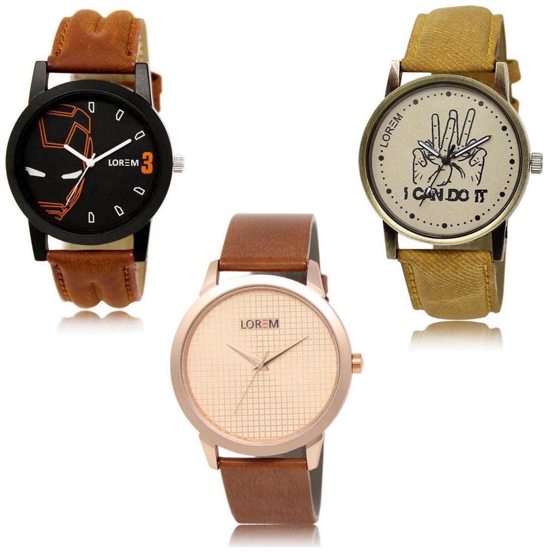 

LOREM LK-04-30-34 Multi Color New Stylish Precious Design Pack of 3 Men watches