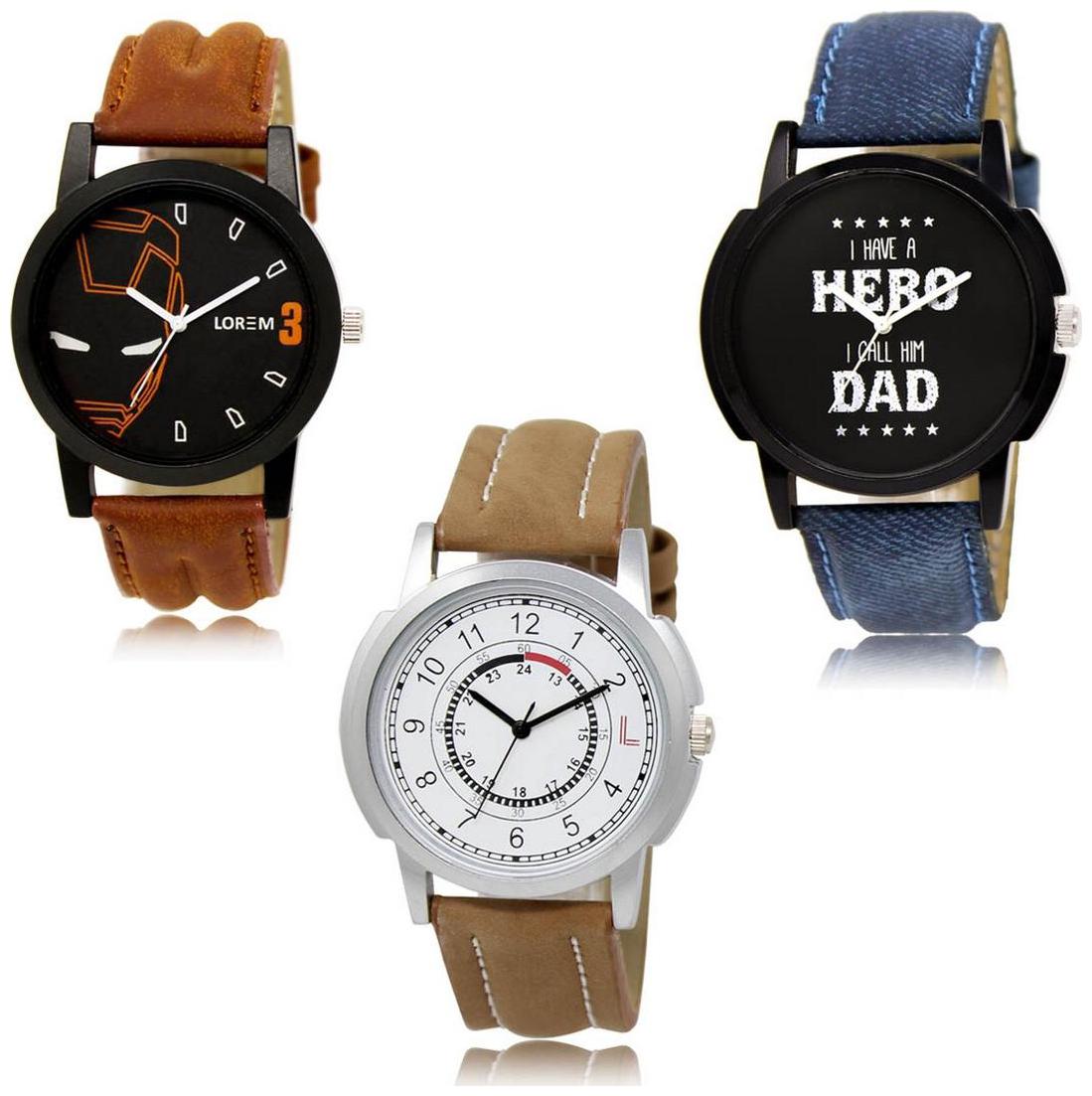 

LOREM LK-04-07-17 Multi Color New Stylish Precious Design Pack of 3 Men watches