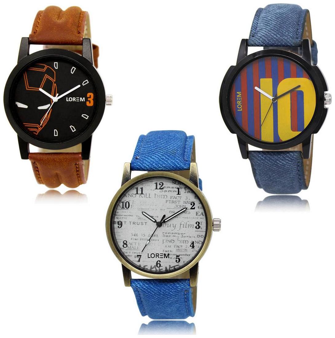 

LOREM LK-04-10-28 Blue Color New Stylish Precious Design Pack of 3 Men watches