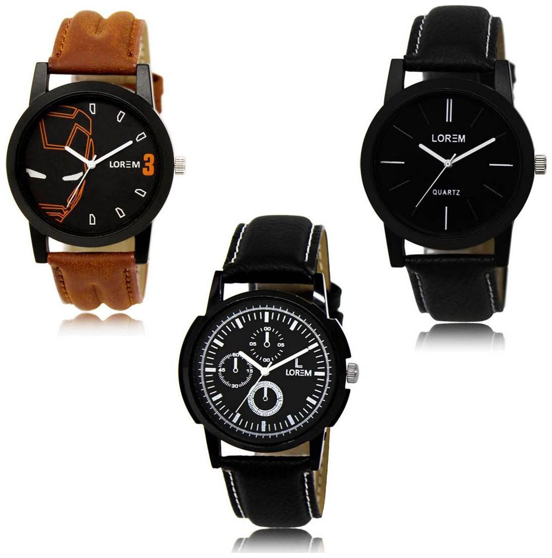 

LOREM LK-04-05-13 Black Color Exclusive Designer Pack of 3 For Men watches