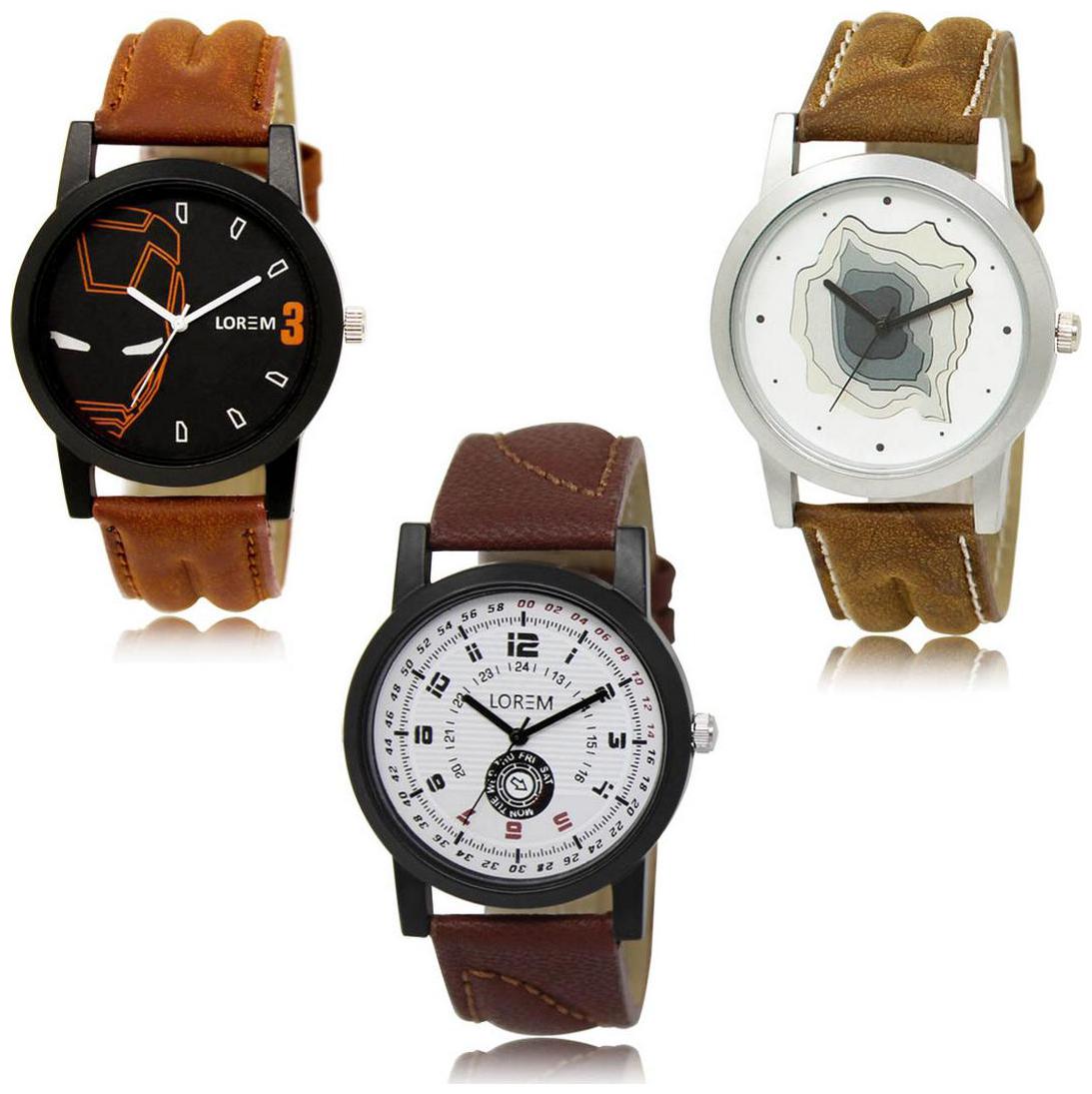 

LOREM LK-04-09-11 Brown Color Exclusive Designer Pack of 3 For Men watches