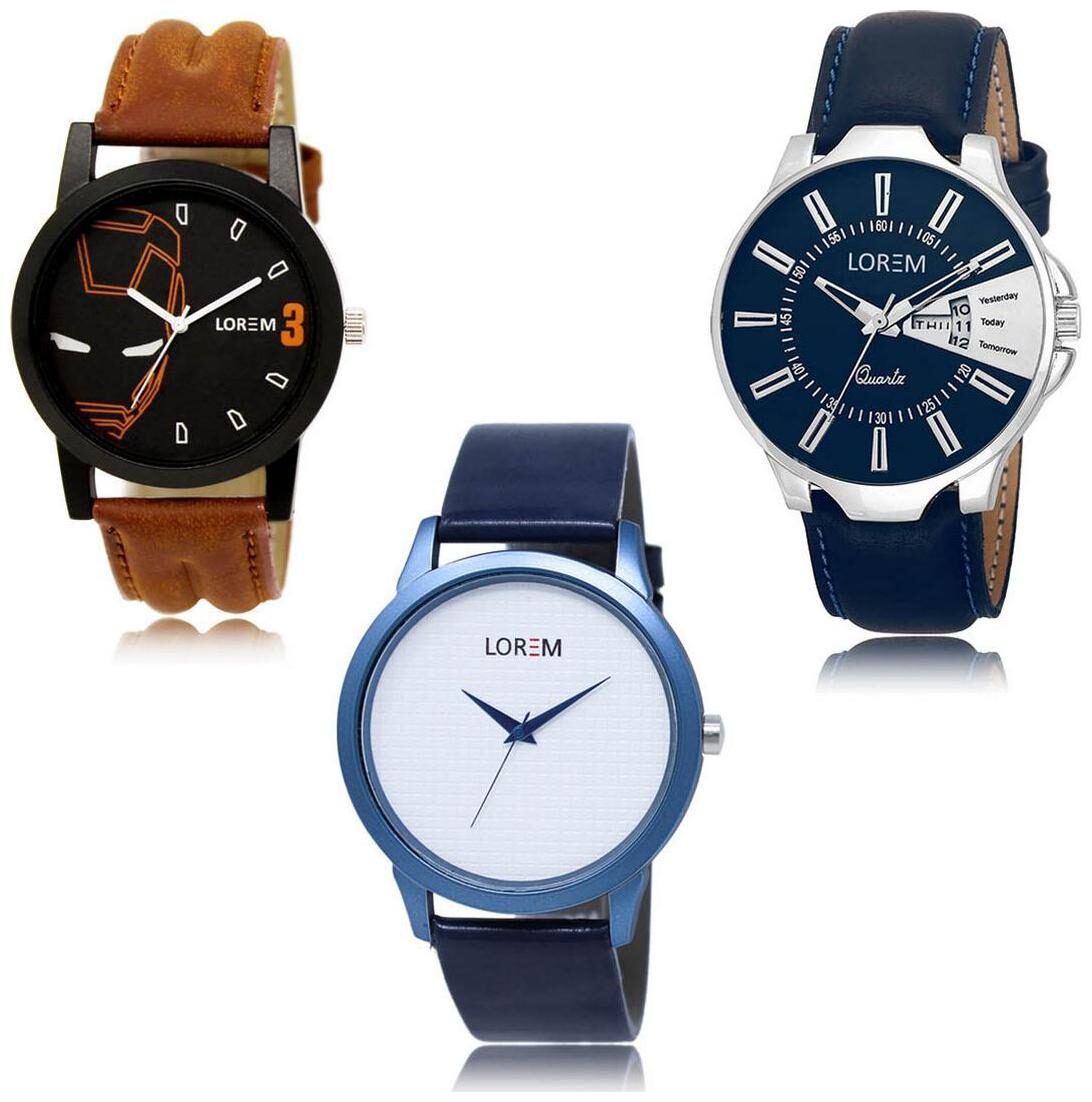 

LOREM LK-04-23-33 Day Date Function New Stylish Precious Design Pack of 3 Men watches