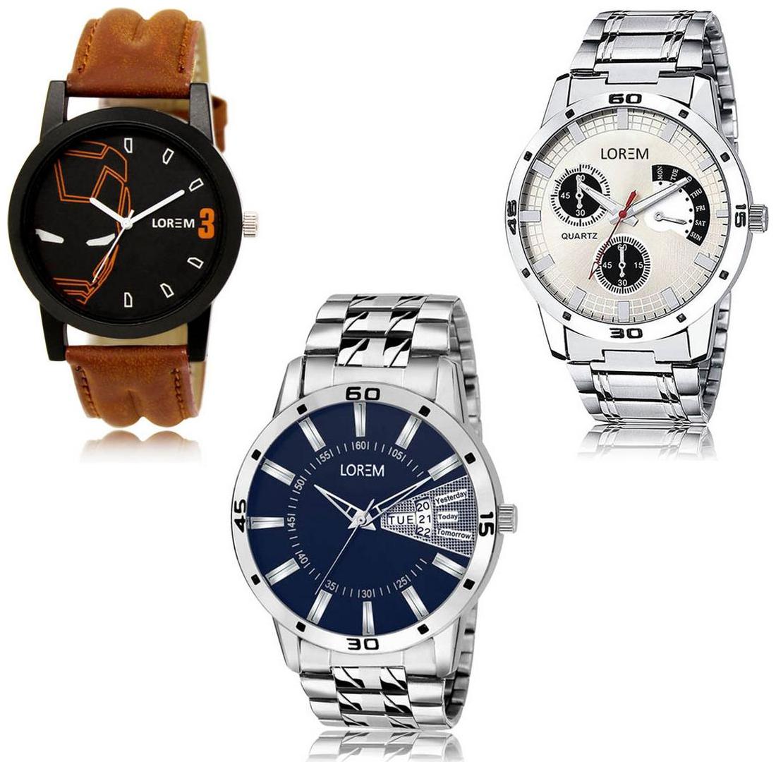 

LOREM LK-04-101-102 Day Date Function Exclusive Designer Pack of 3 For Men watches