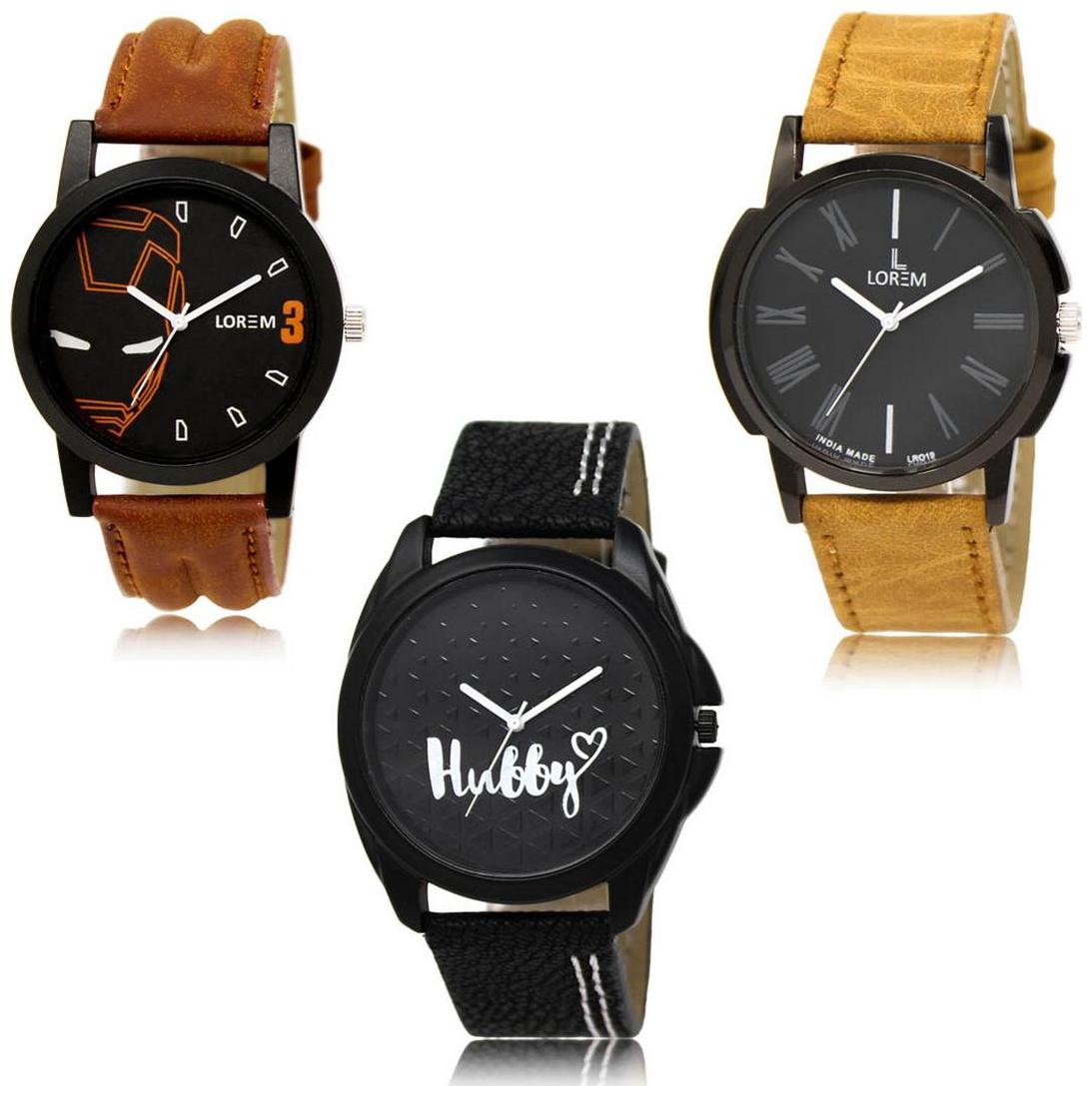 

LOREM LK-04-19-31 Multi Color New Stylish Precious Design Pack of 3 Men watches