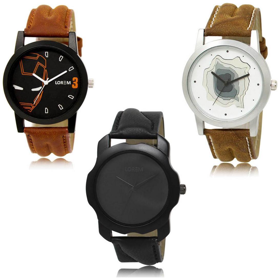 

LOREM LK-04-09-22 Multi Color New Stylish Precious Design Pack of 3 Men watches