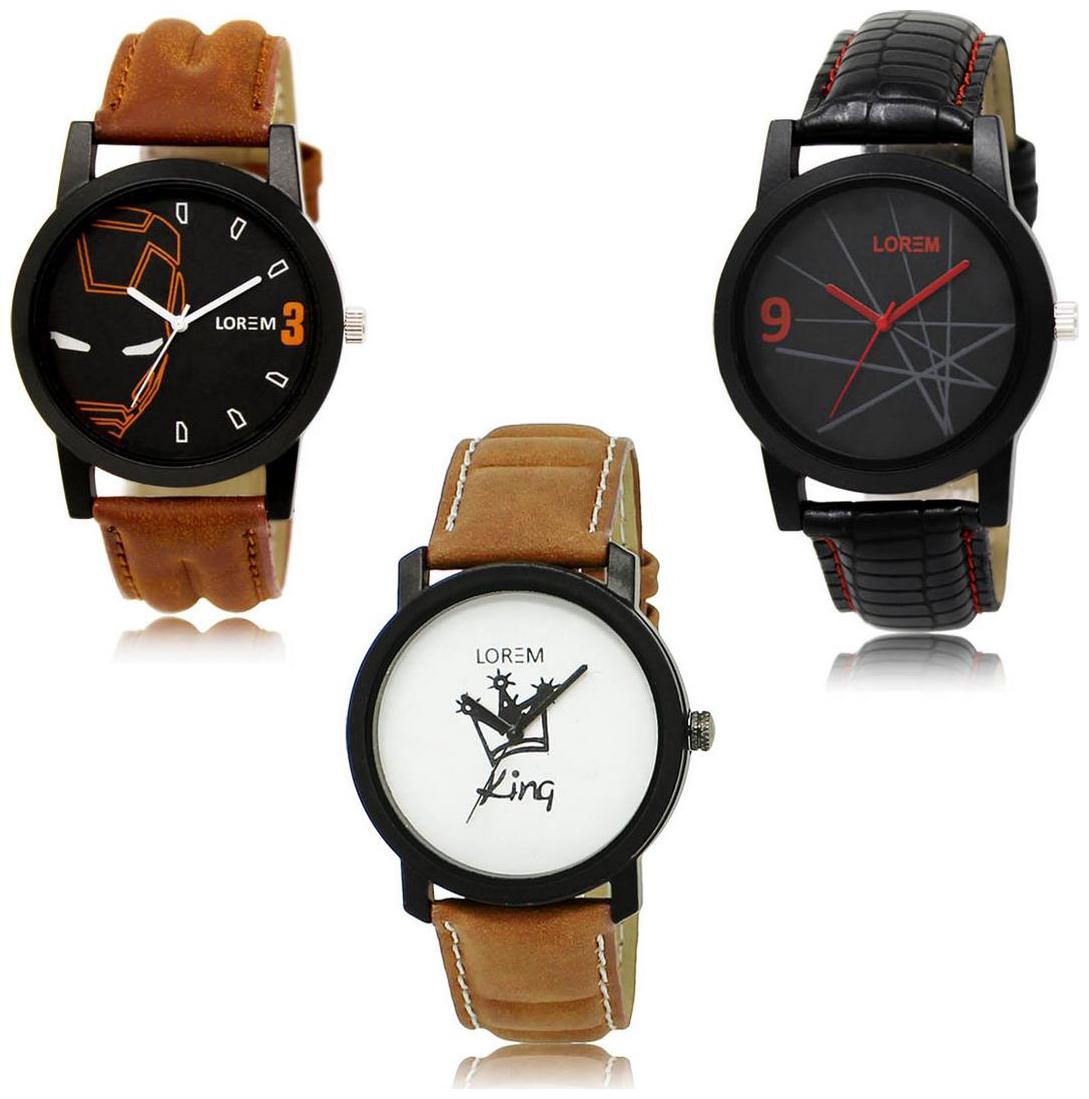 

LOREM LK-04-08-18 Multi Color Exclusive Designer Pack of 3 For Men watches