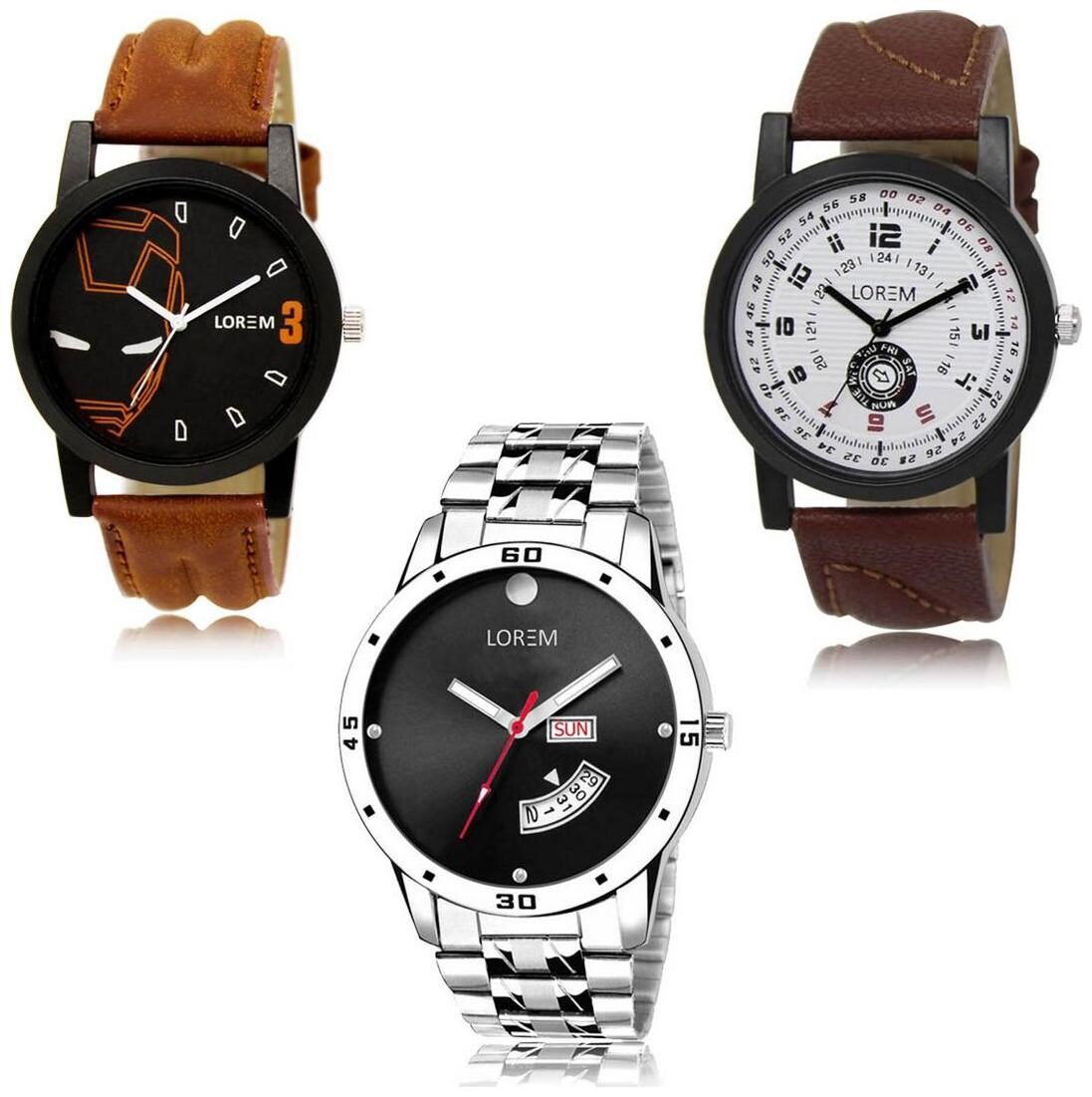 

LOREM LK-04-11-104 Day Date Function Exclusive Designer Pack of 3 For Men watches