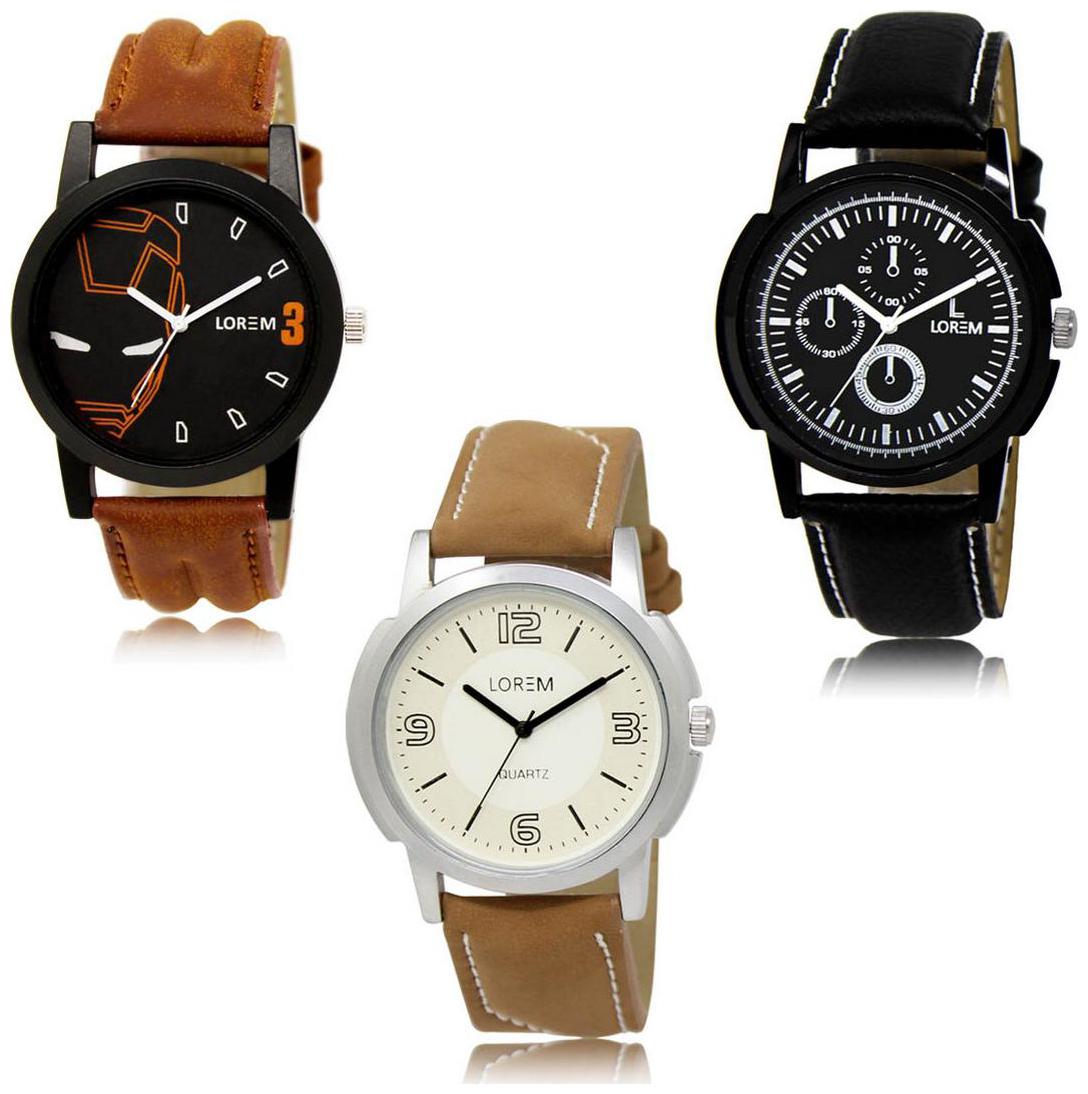 

LOREM LK-04-13-16 Multi Color New Stylish Precious Design Pack of 3 Men watches