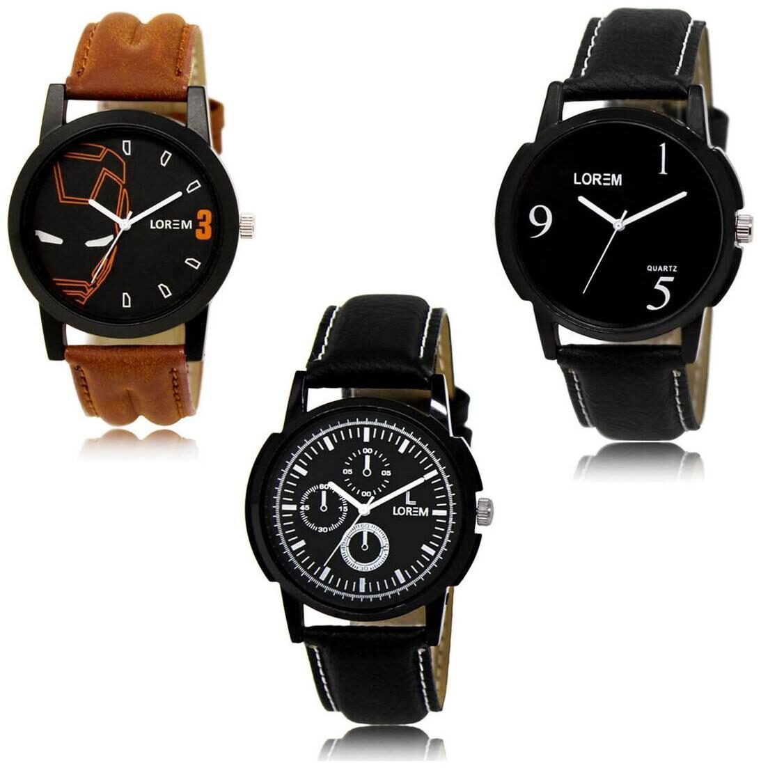 

LOREM LK-04-06-13 Black Color Exclusive Designer Pack of 3 For Men watches