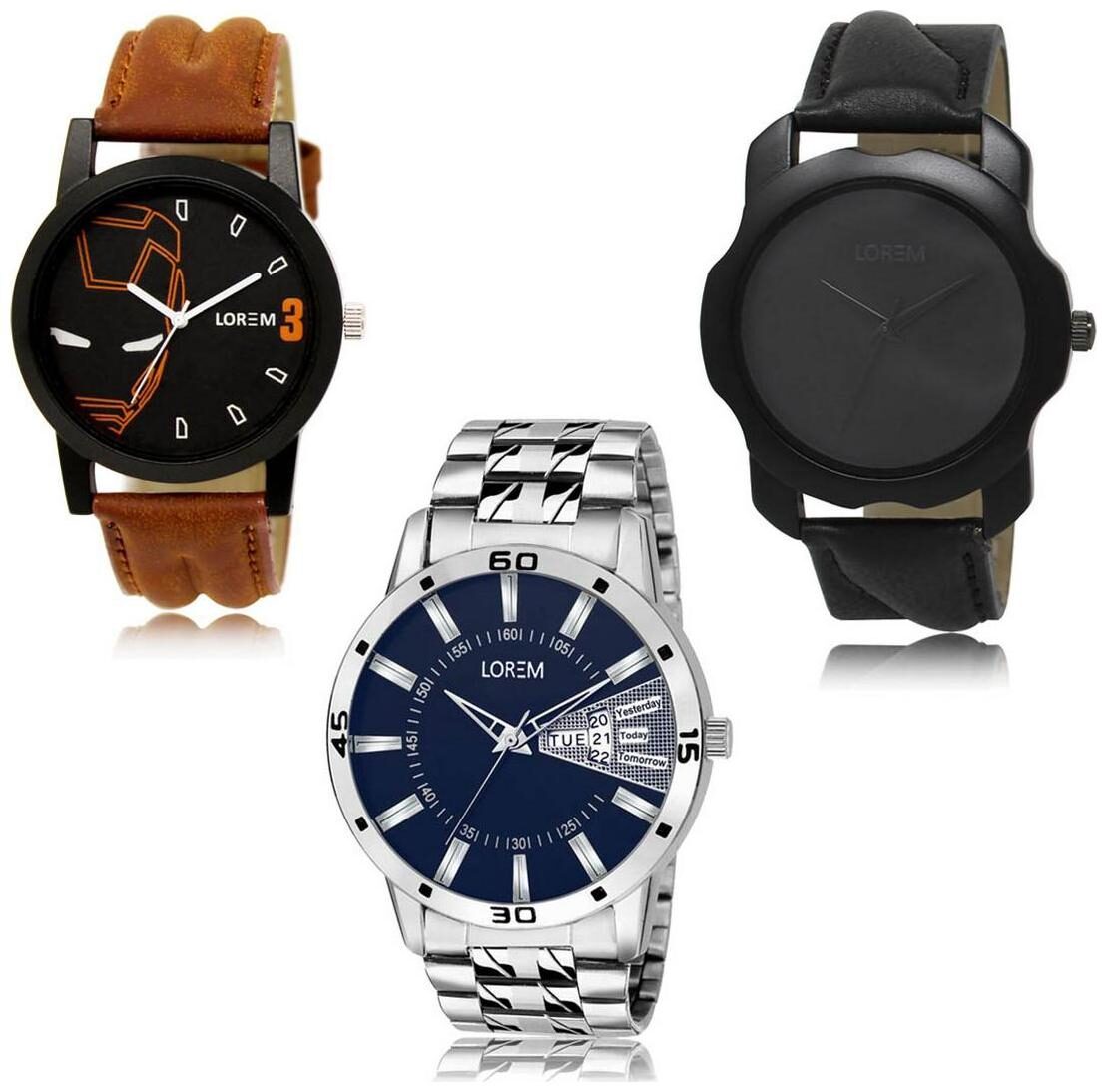 

LOREM LK-04-22-102 Day Date Function New Stylish Precious Design Pack of 3 Men watches