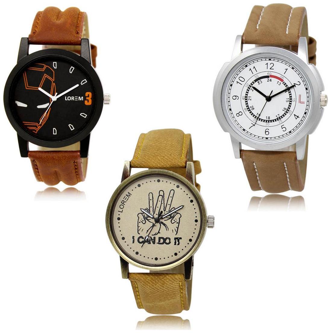 

LOREM LK-04-17-30 Multi Color New Stylish Precious Design Pack of 3 Men watches