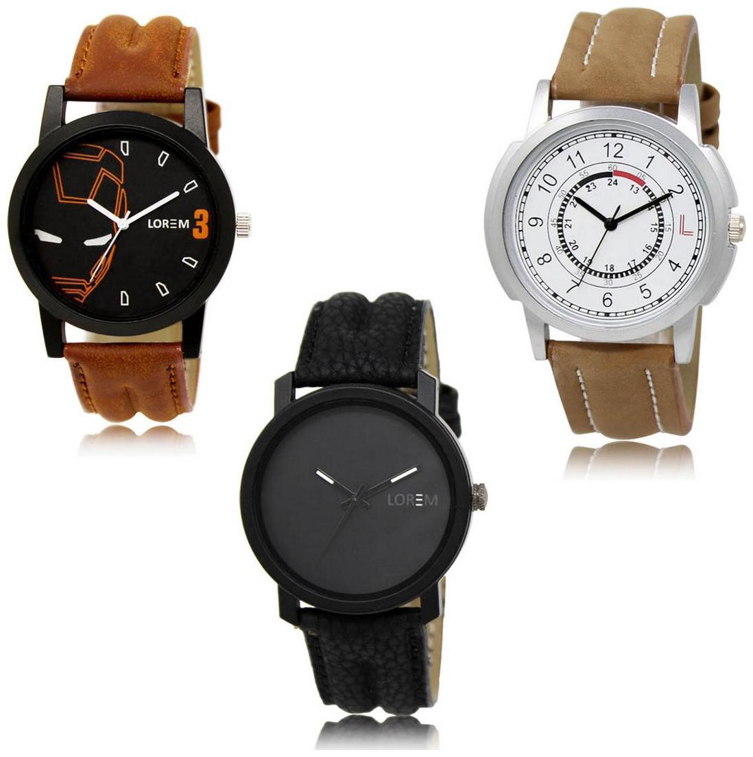 

LOREM LK-04-17-21 Multi Color Exclusive Designer Pack of 3 For Men watches