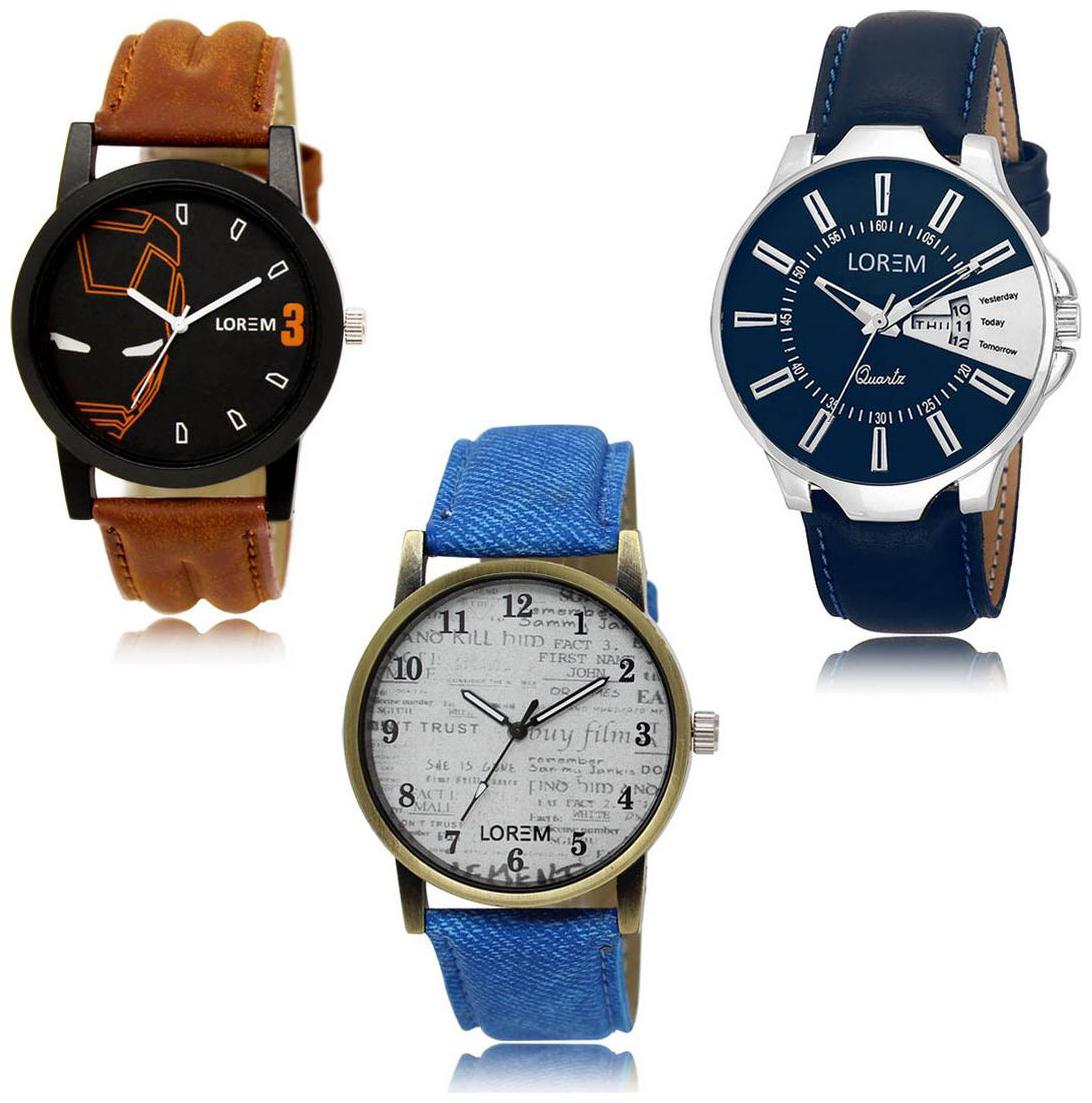 

LOREM LK-04-23-28 Day Date Function Exclusive Designer Pack of 3 For Men watches