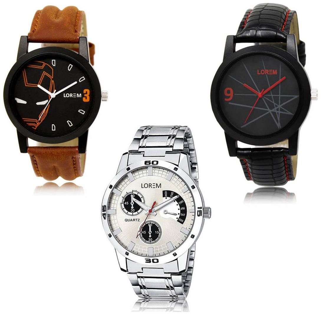 

LOREM LK-04-08-101 Multi Color New Stylish Precious Design Pack of 3 Men watches