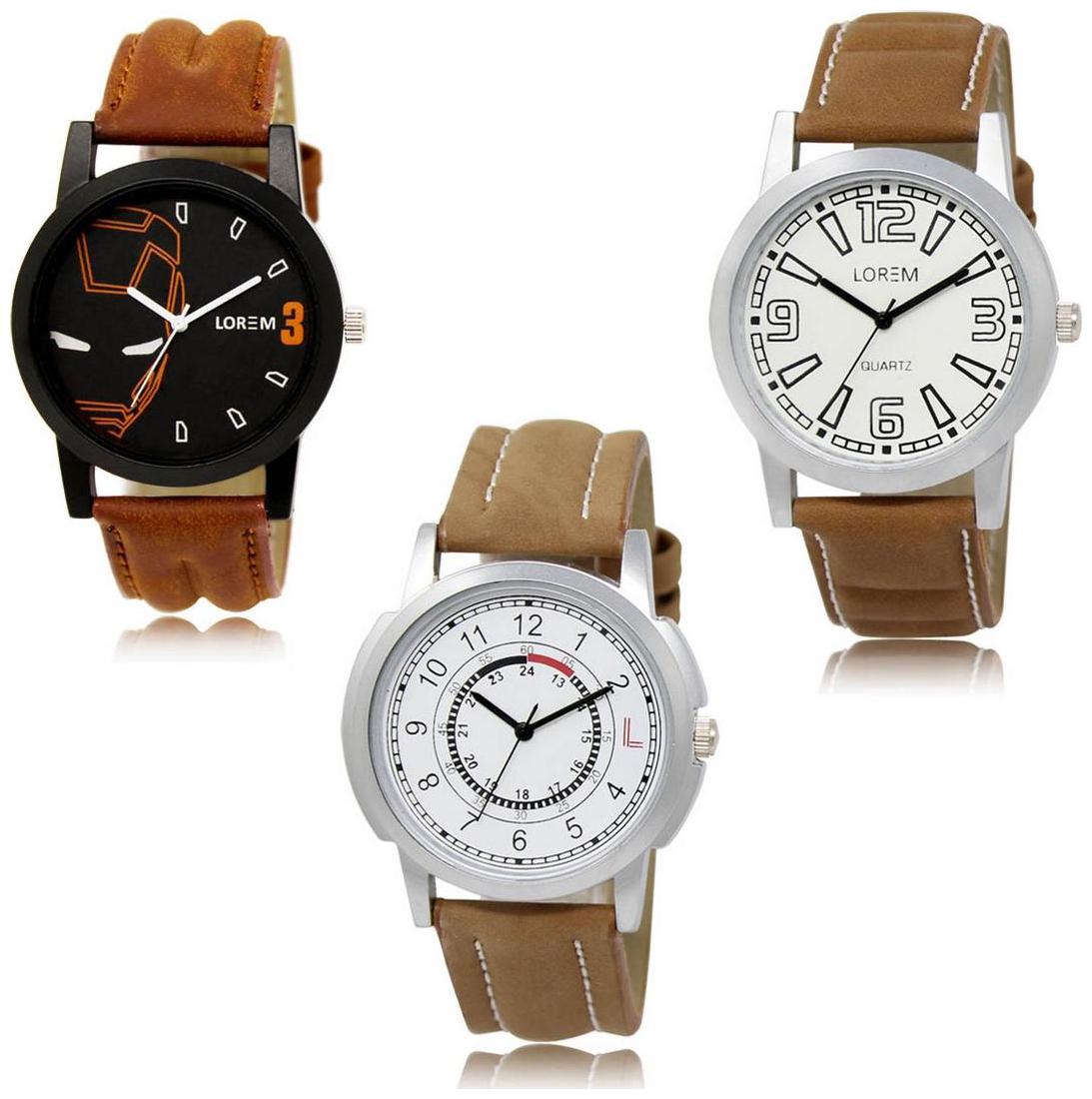 

LOREM LK-04-15-17 Brown Color New Stylish Precious Design Pack of 3 Men watches