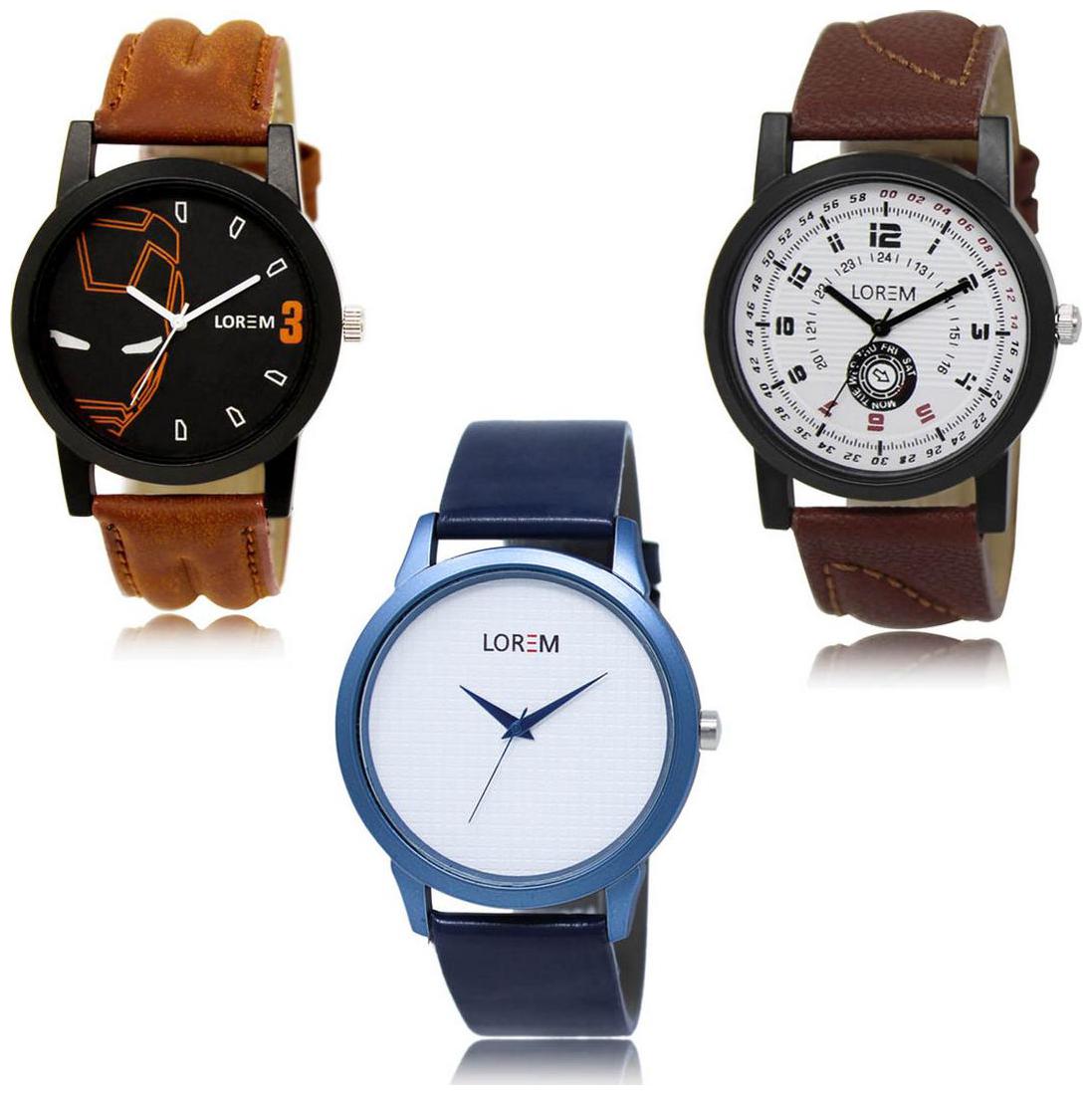 

LOREM LK-04-11-33 Multi Color New Stylish Precious Design Pack of 3 Men watches