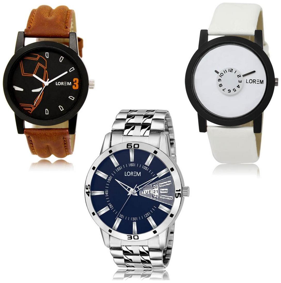

LOREM LK-04-26-102 Day Date Function New Stylish Precious Design Pack of 3 Men watches