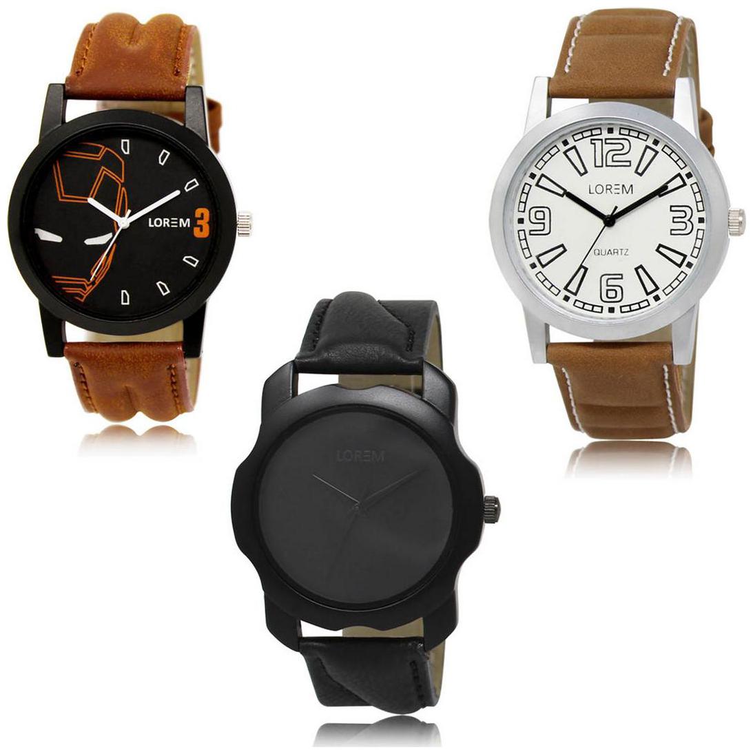 

LOREM LK-04-15-22 Multi Color Exclusive Designer Pack of 3 For Men watches