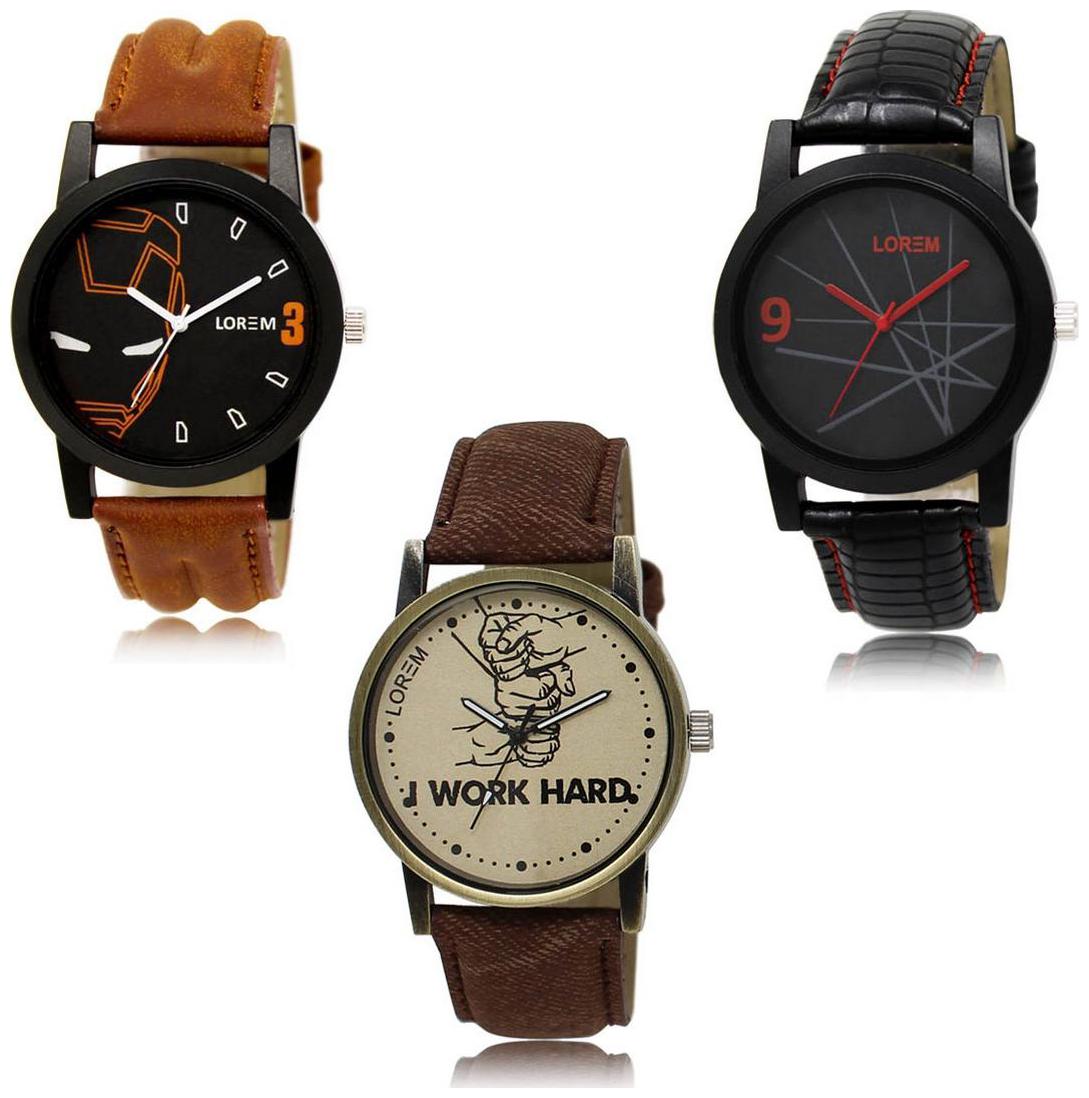 

LOREM LK-04-08-29 Multi Color New Stylish Precious Design Pack of 3 Men watches
