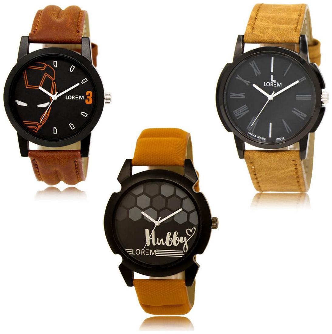 

LOREM LK-04-19-32 Multi Color Exclusive Designer Pack of 3 For Men watches