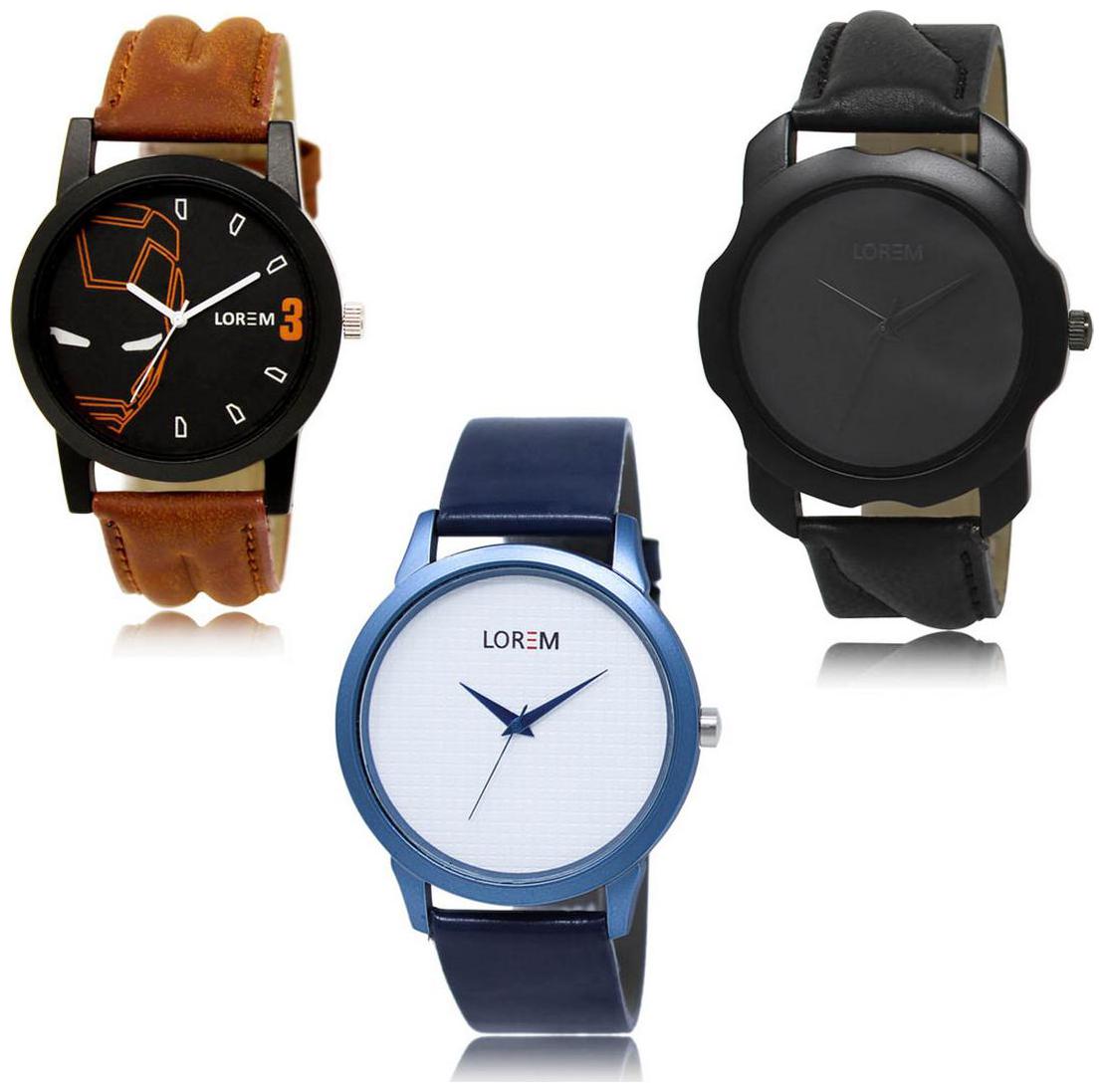 

LOREM LK-04-22-33 Multi Color Exclusive Designer Pack of 3 For Men watches