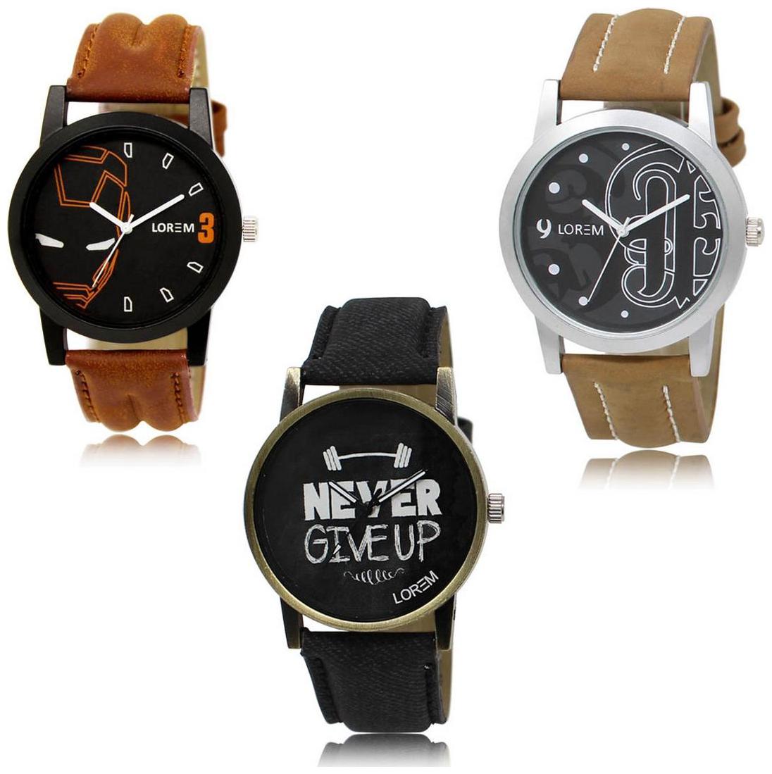 

LOREM LK-04-14-27 Multi Color Exclusive Designer Pack of 3 For Men watches