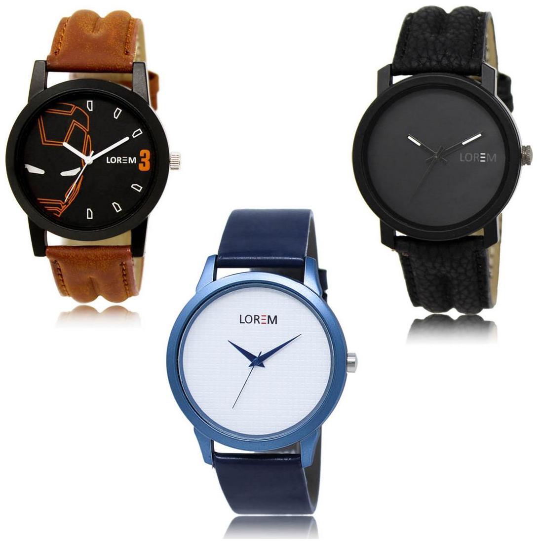 

LOREM LK-04-21-33 Multi Color Exclusive Designer Pack of 3 For Men watches