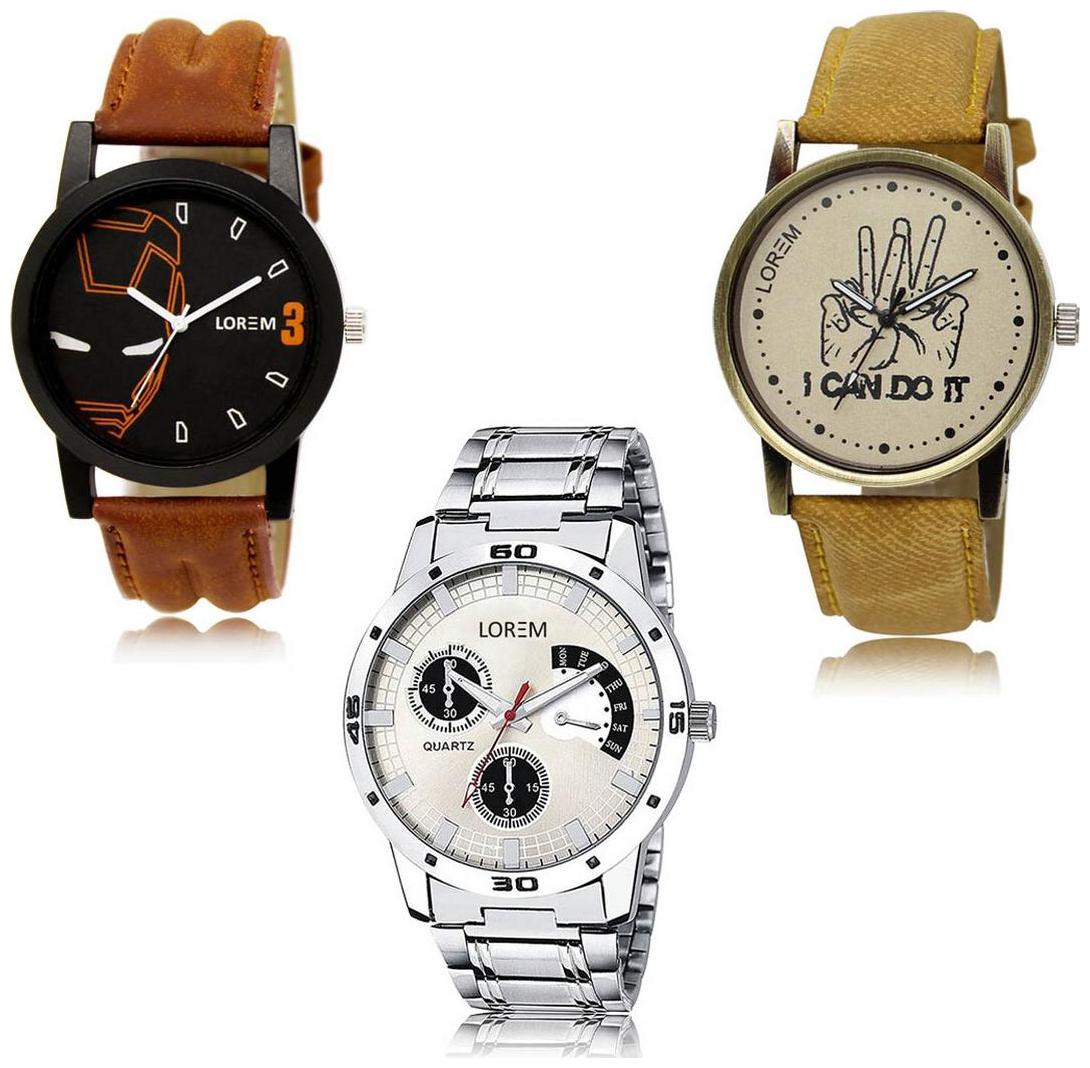

LOREM LK-04-30-101 Multi Color Exclusive Designer Pack of 3 For Men watches
