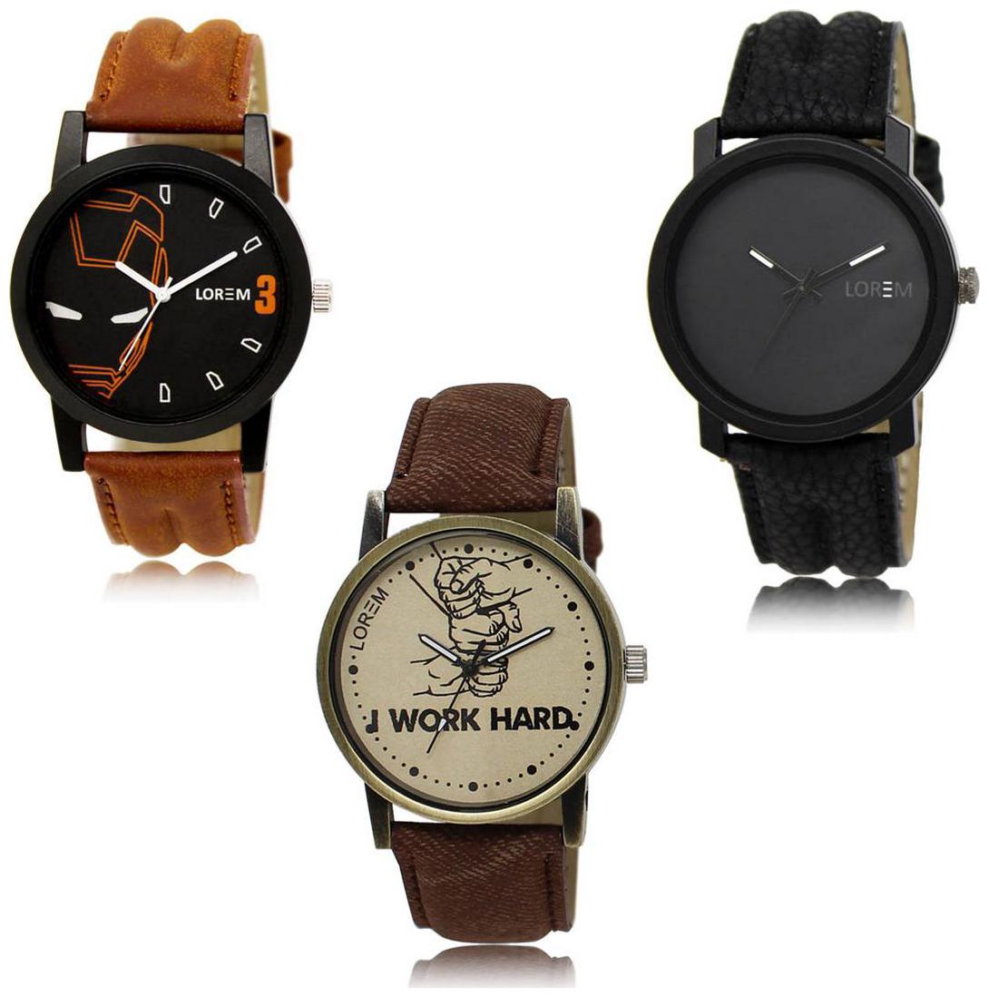 

LOREM LK-04-21-29 Multi Color Exclusive Designer Pack of 3 For Men watches