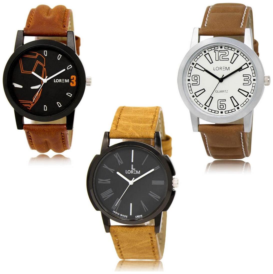 

LOREM LK-04-15-19 Brown Color New Stylish Precious Design Pack of 3 Men watches