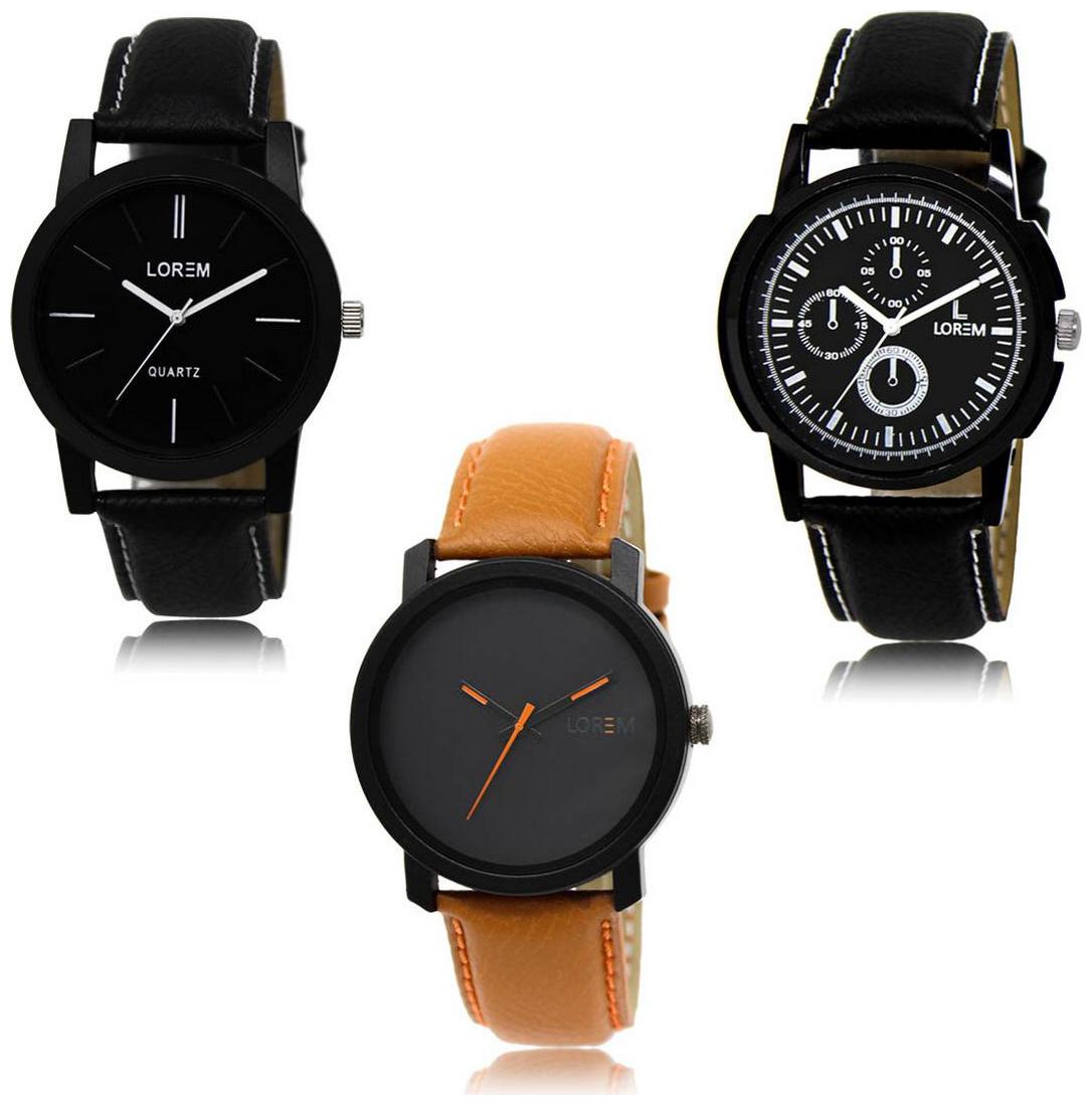 

LOREM LK-05-13-20 Multi Color New Stylish Precious Design Pack of 3 Men watches