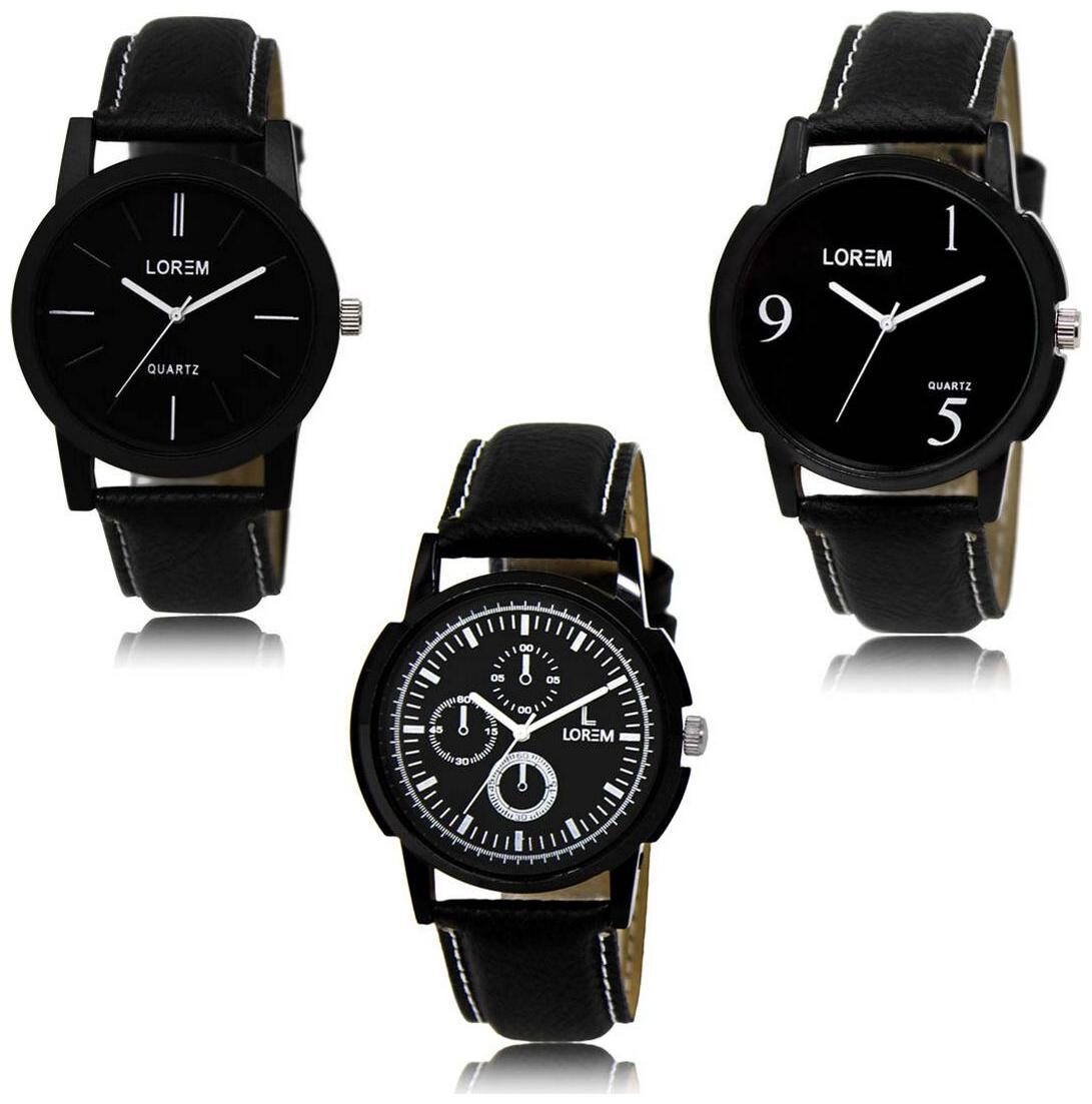

LOREM LK-05-06-13 Black Color Exclusive Designer Pack of 3 For Men watches