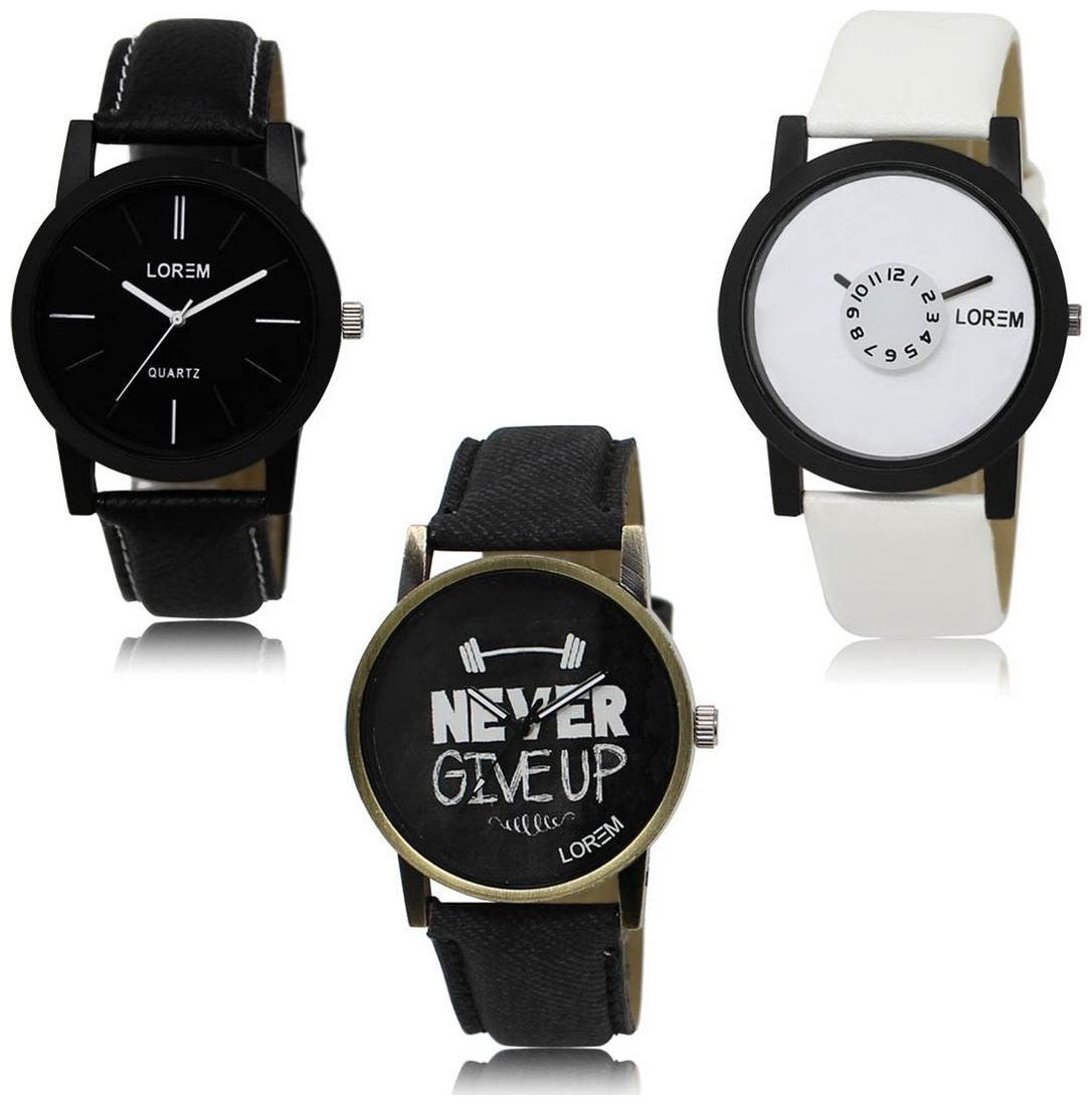 

LOREM LK-05-26-27 Multi Color Exclusive Designer Pack of 3 For Men watches