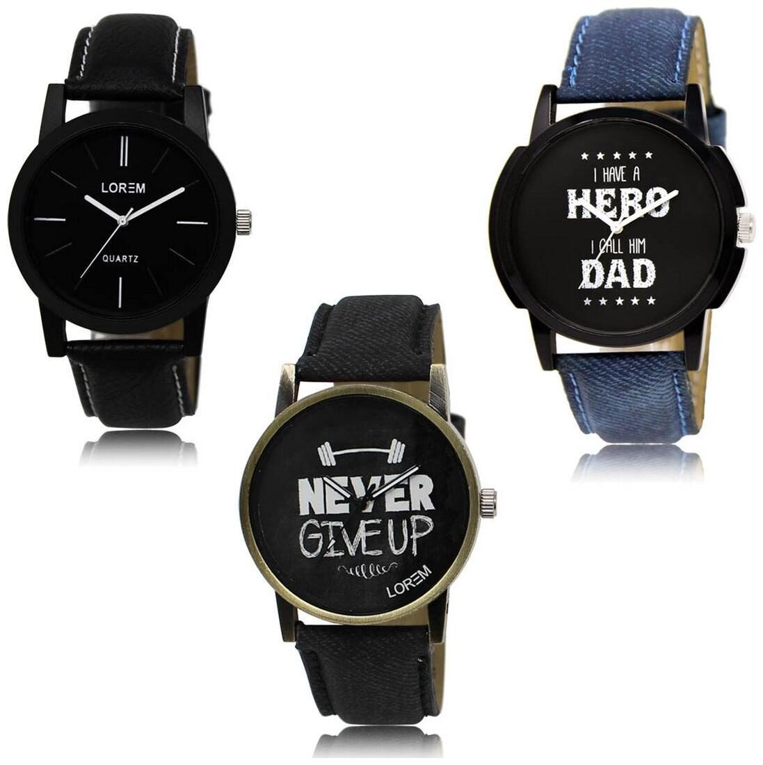 

LOREM LK-05-07-27 Multi Color New Stylish Precious Design Pack of 3 Men watches