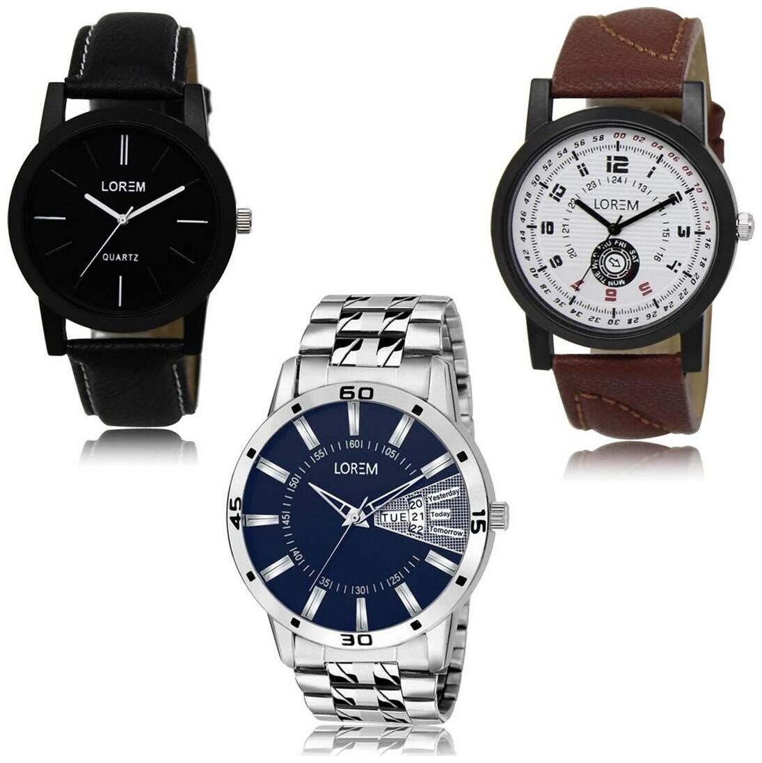 

LOREM LK-05-11-102 Day Date Function Exclusive Designer Pack of 3 For Men watches
