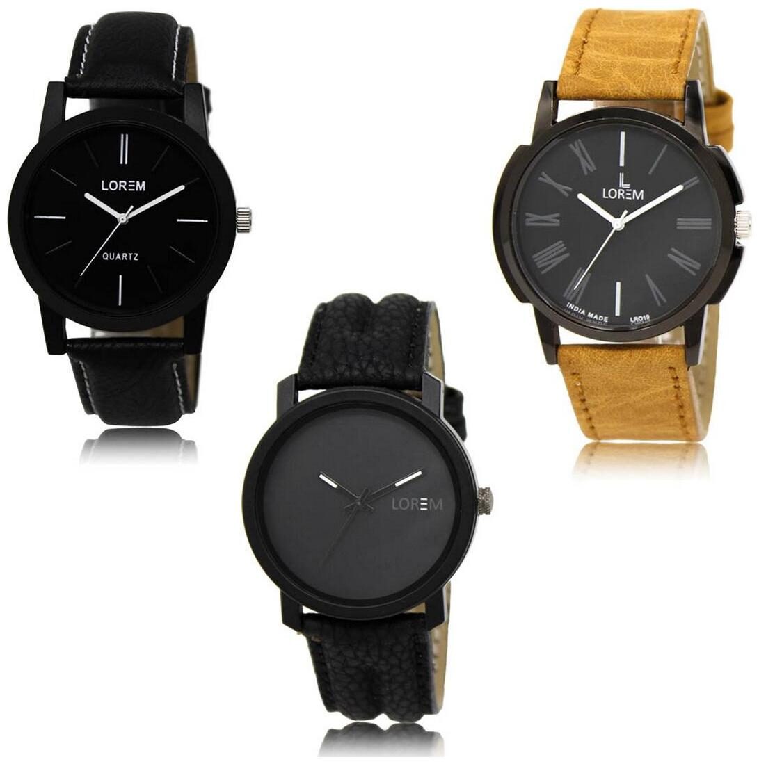 

LOREM LK-05-19-21 Multi Color New Stylish Precious Design Pack of 3 Men watches
