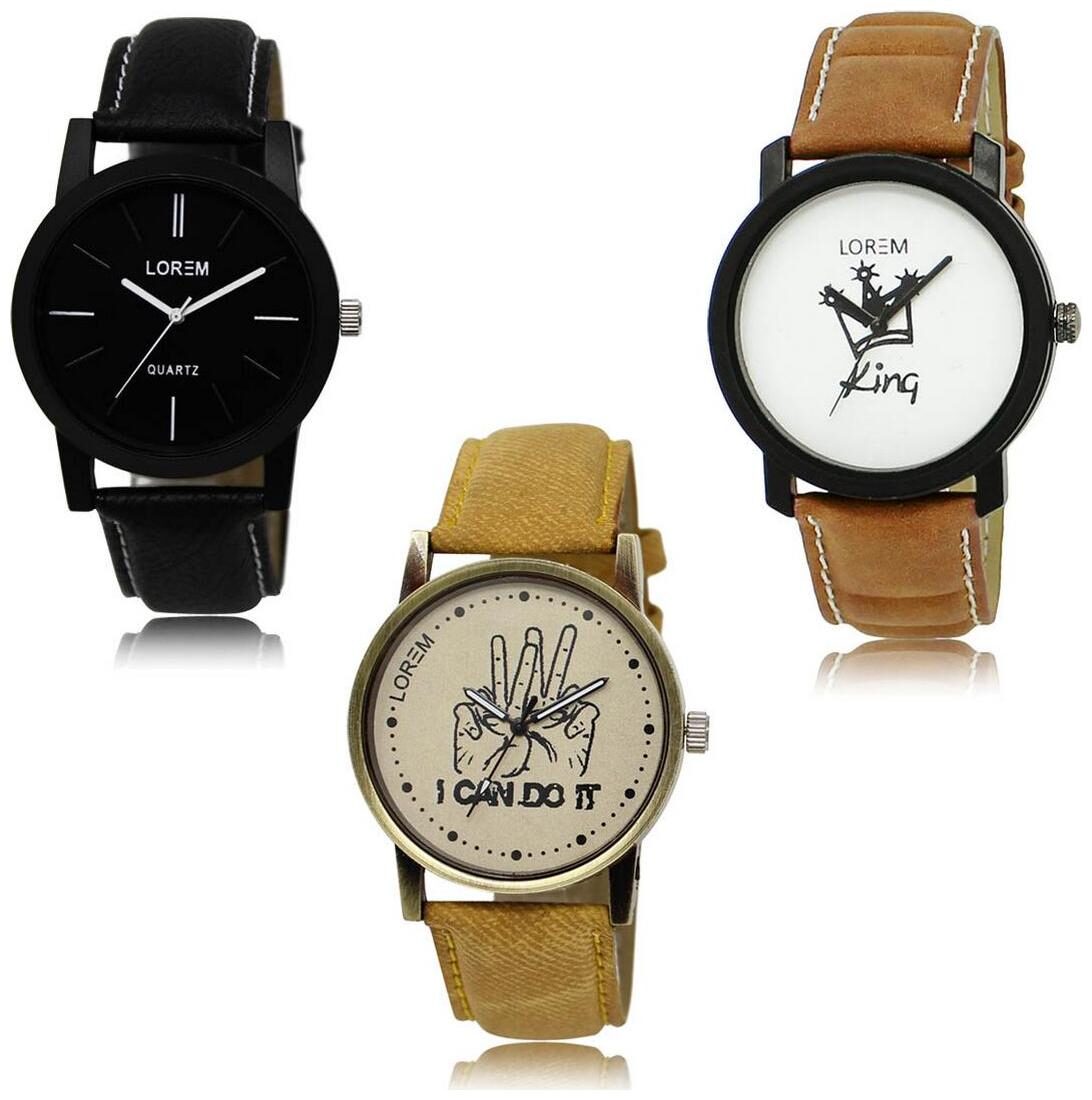 

LOREM LK-05-18-30 Multi Color New Stylish Precious Design Pack of 3 Men watches