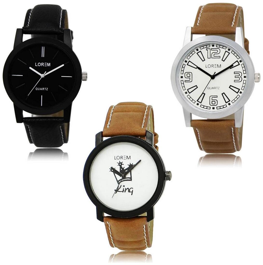 

LOREM LK-05-15-18 Brown Color Exclusive Designer Pack of 3 For Men watches