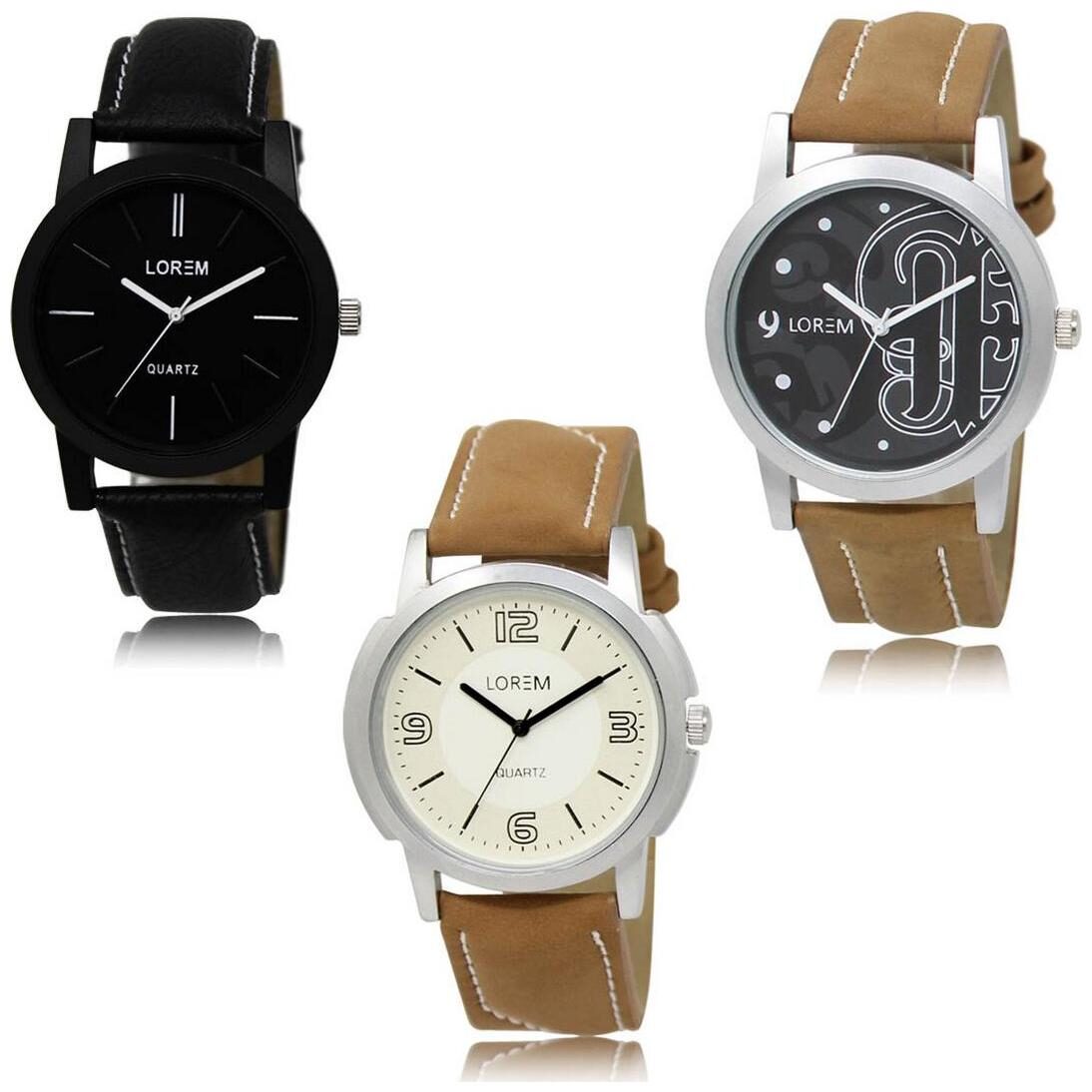 

LOREM LK-05-14-16 Brown Color New Stylish Precious Design Pack of 3 Men watches