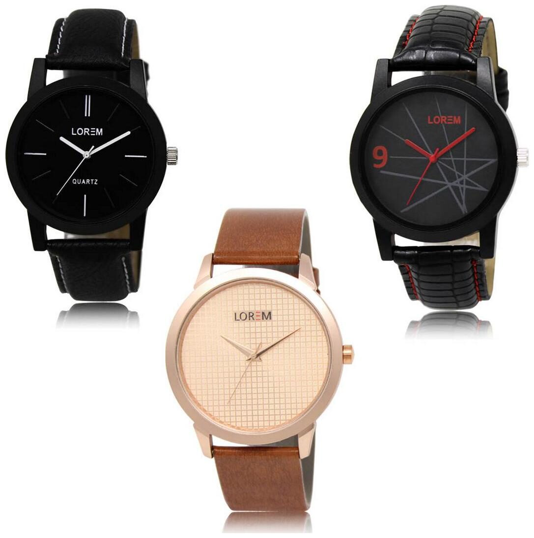 

LOREM LK-05-08-34 Multi Color Exclusive Designer Pack of 3 For Men watches