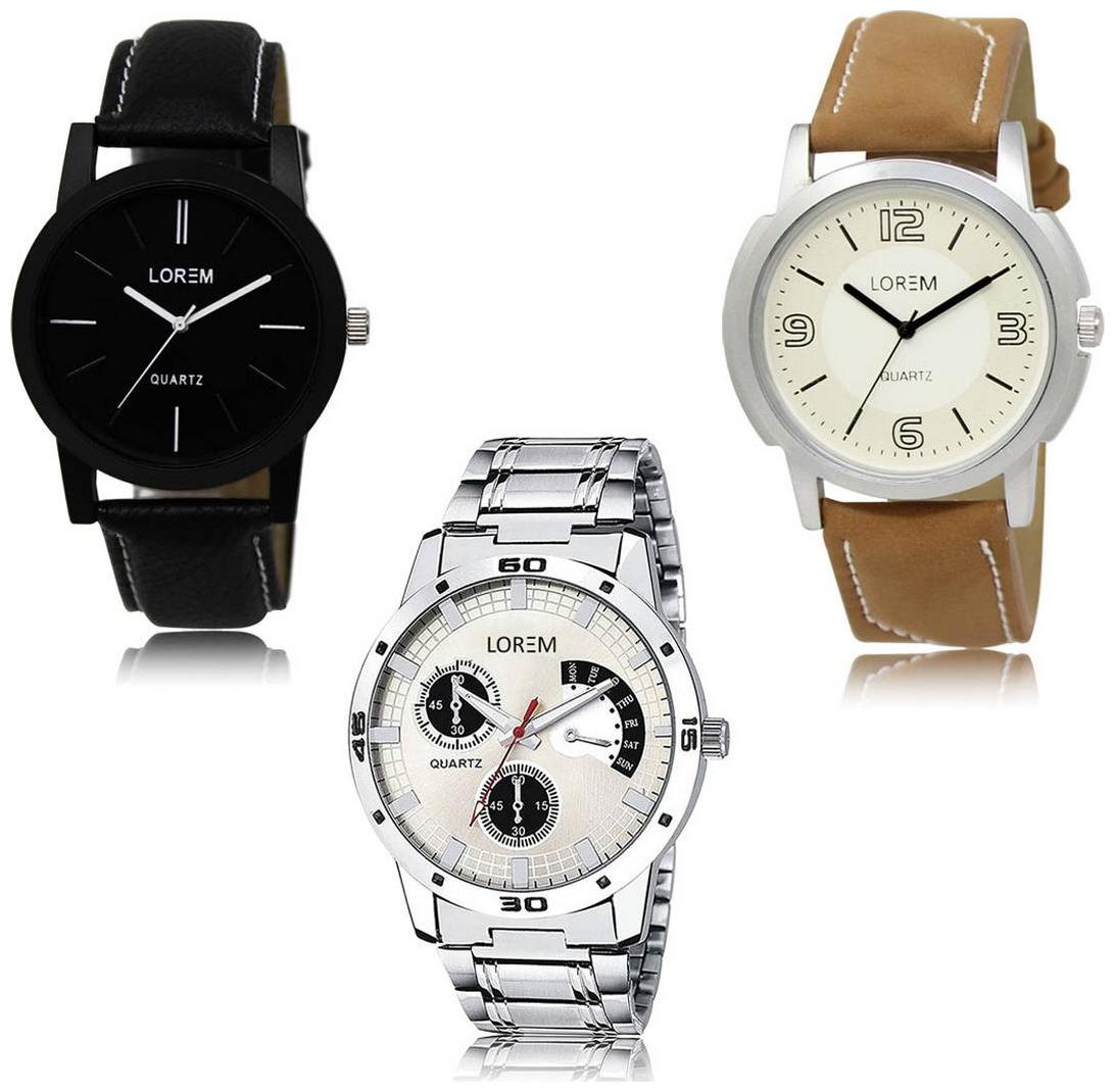 

LOREM LK-05-16-101 Multi Color New Stylish Precious Design Pack of 3 Men watches
