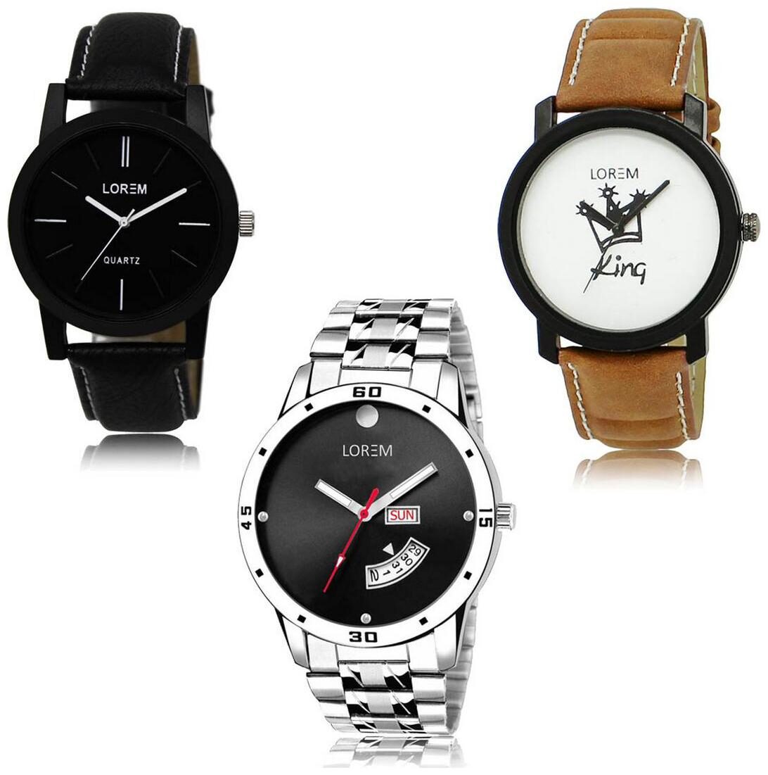 

LOREM LK-05-18-104 Day Date Function New Stylish Precious Design Pack of 3 Men watches