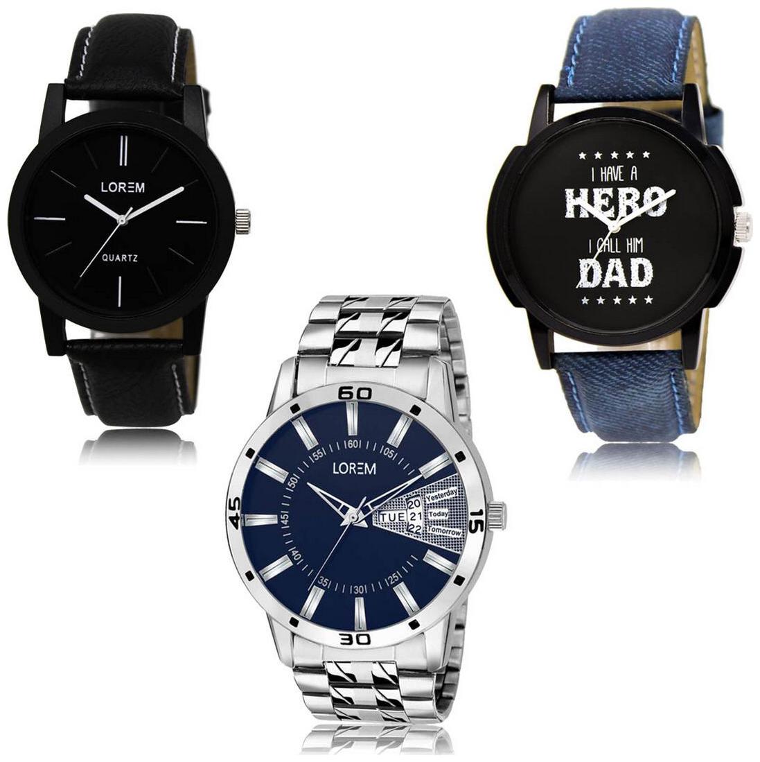 

LOREM LK-05-07-102 Day Date Function Exclusive Designer Pack of 3 For Men watches