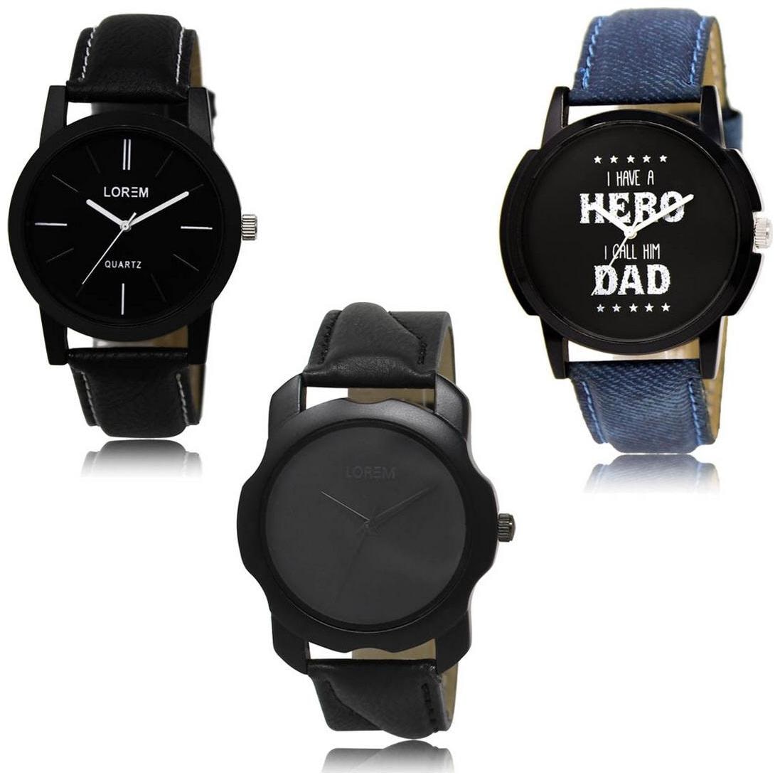 

LOREM LK-05-07-22 Multi Color Exclusive Designer Pack of 3 For Men watches