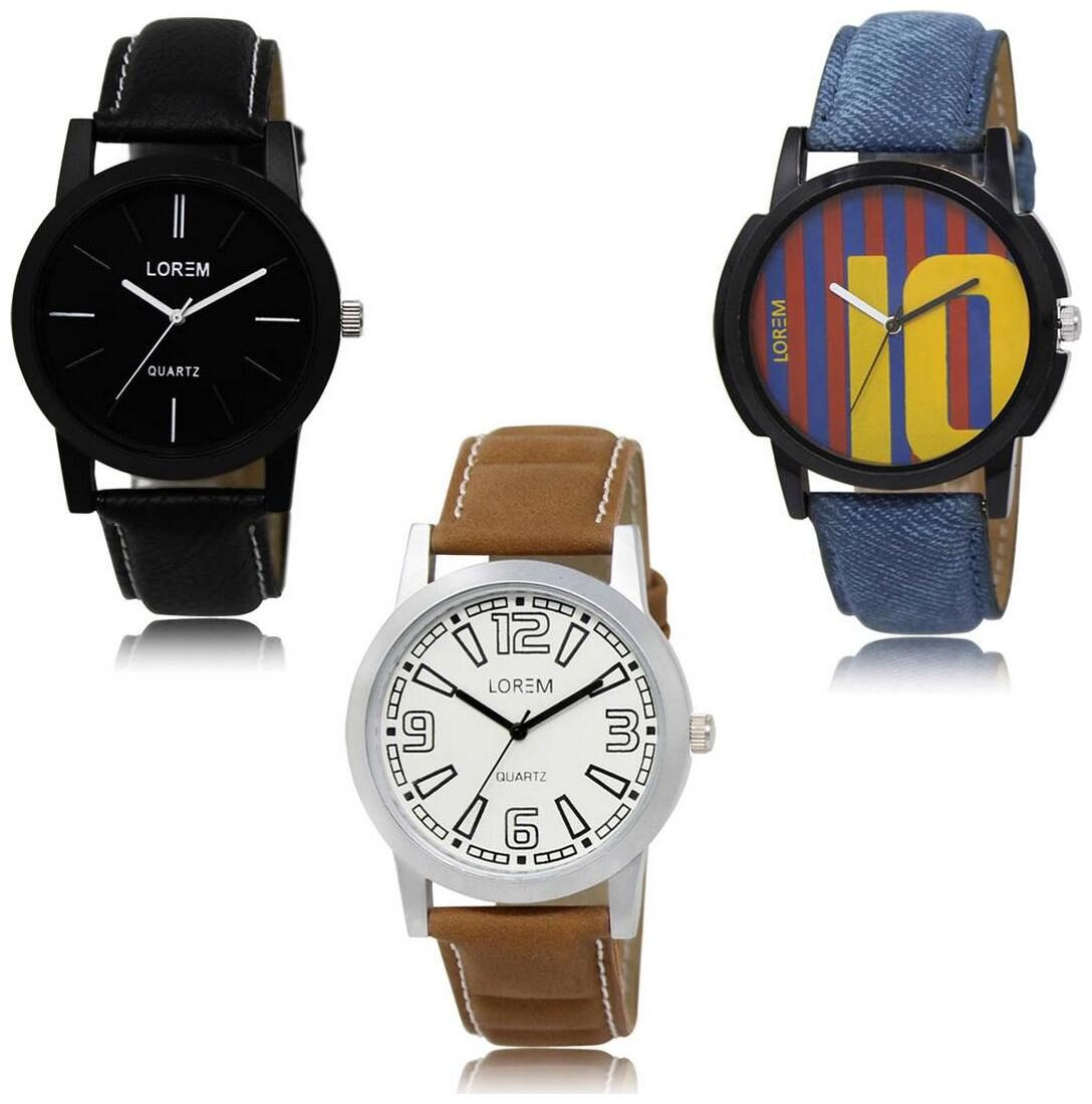 

LOREM LK-05-10-15 Multi Color Exclusive Designer Pack of 3 For Men watches