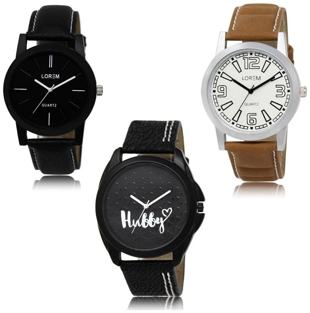 

LOREM LK-05-15-31 Multi Color New Stylish Precious Design Pack of 3 Men watches