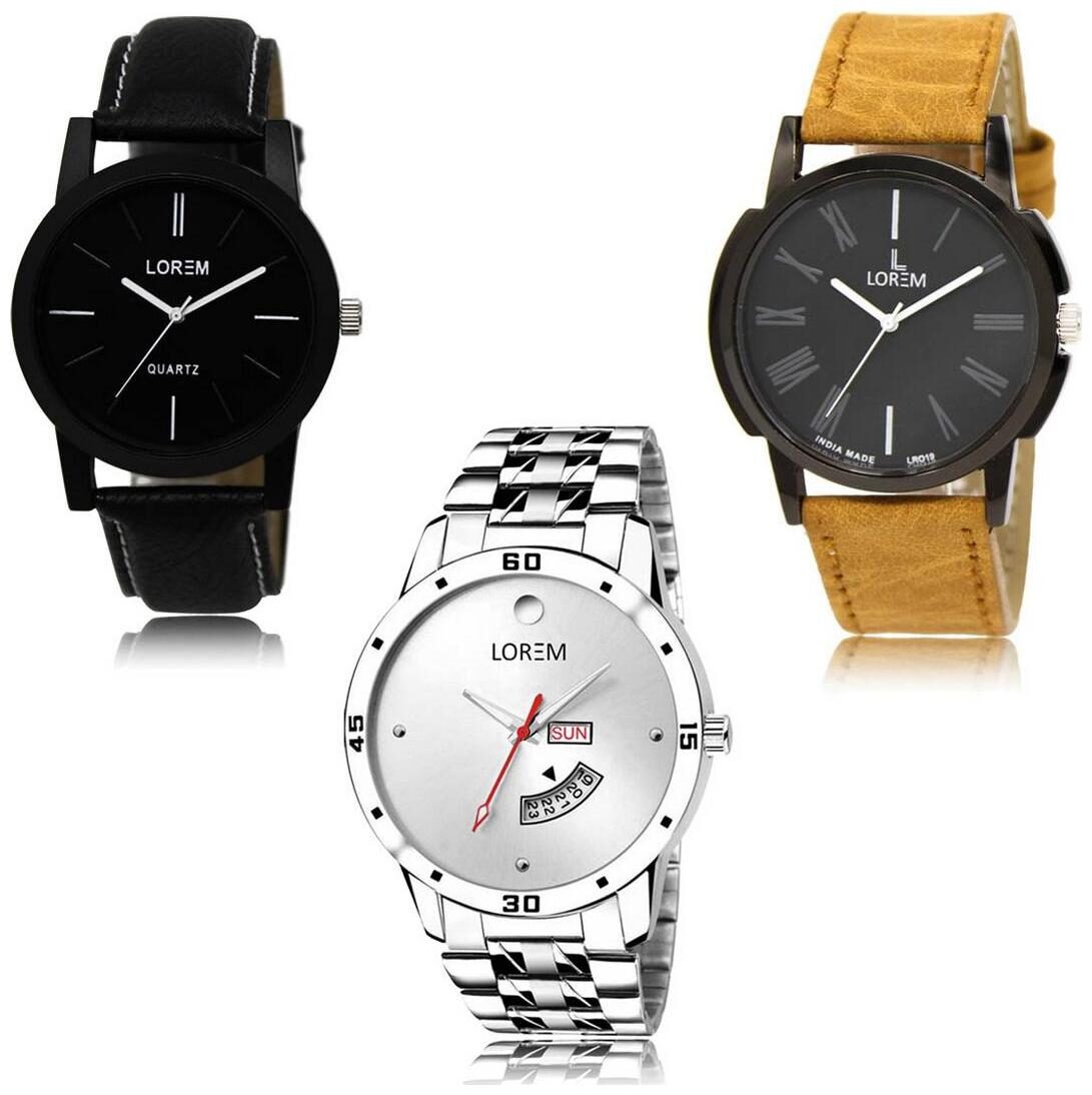 

LOREM LK-05-19-103 Day Date Function New Stylish Precious Design Pack of 3 Men watches
