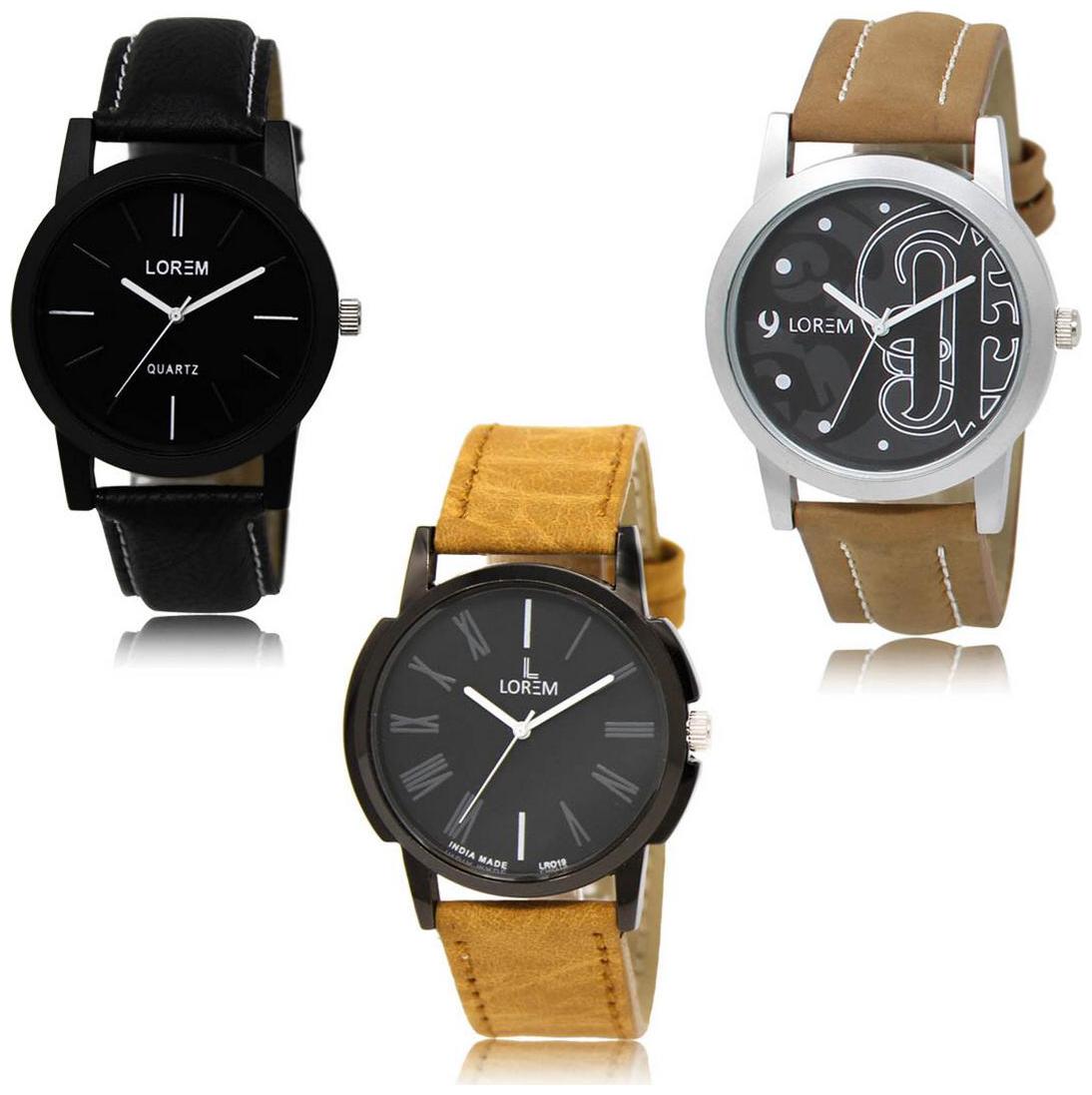 

LOREM LK-05-14-19 Brown Color Exclusive Designer Pack of 3 For Men watches