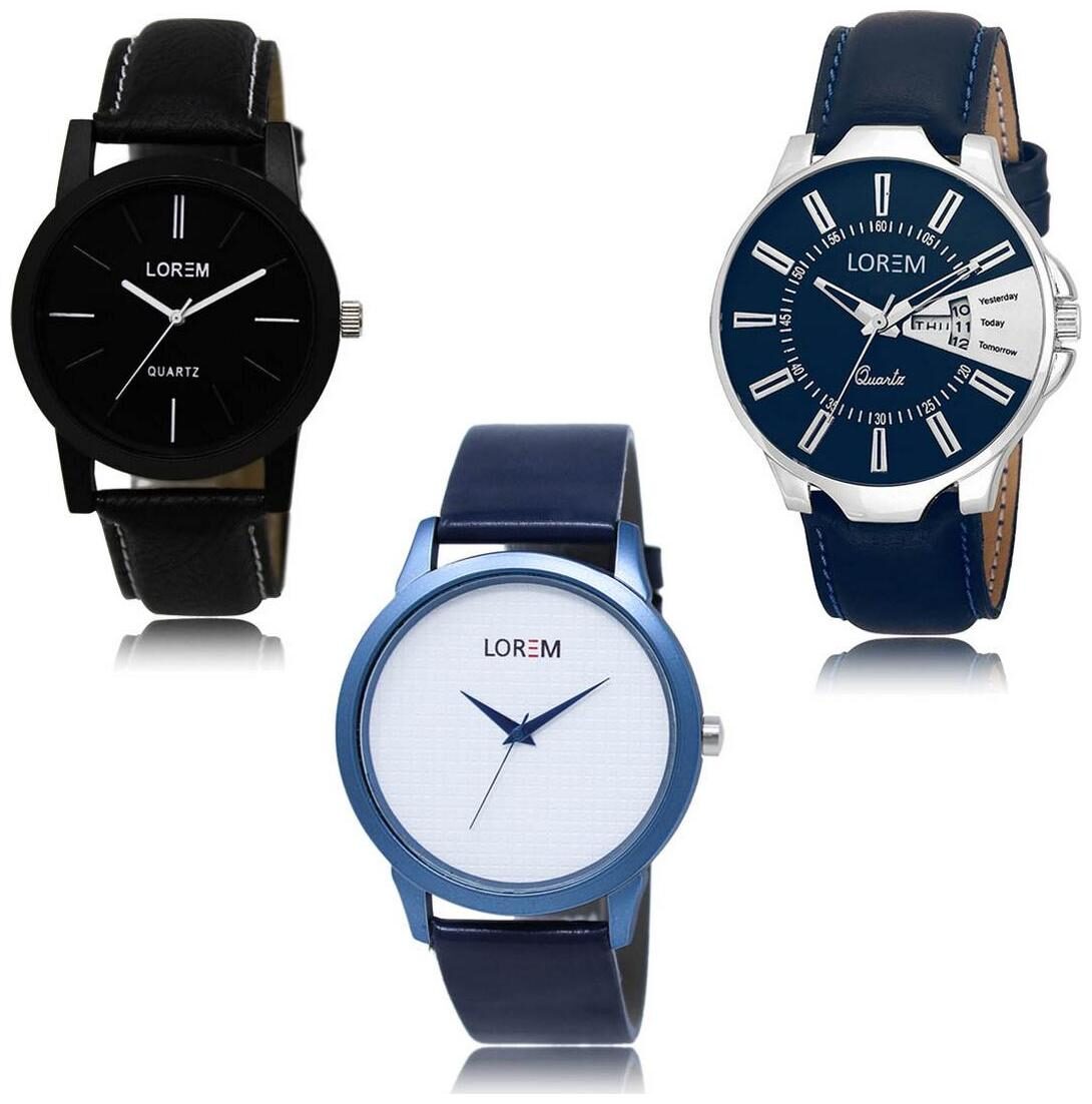 

LOREM LK-05-23-33 Day Date Function New Stylish Precious Design Pack of 3 Men watches
