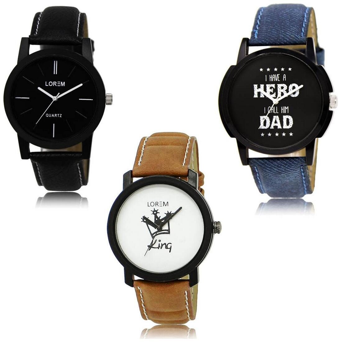 

LOREM LK-05-07-18 Multi Color Exclusive Designer Pack of 3 For Men watches